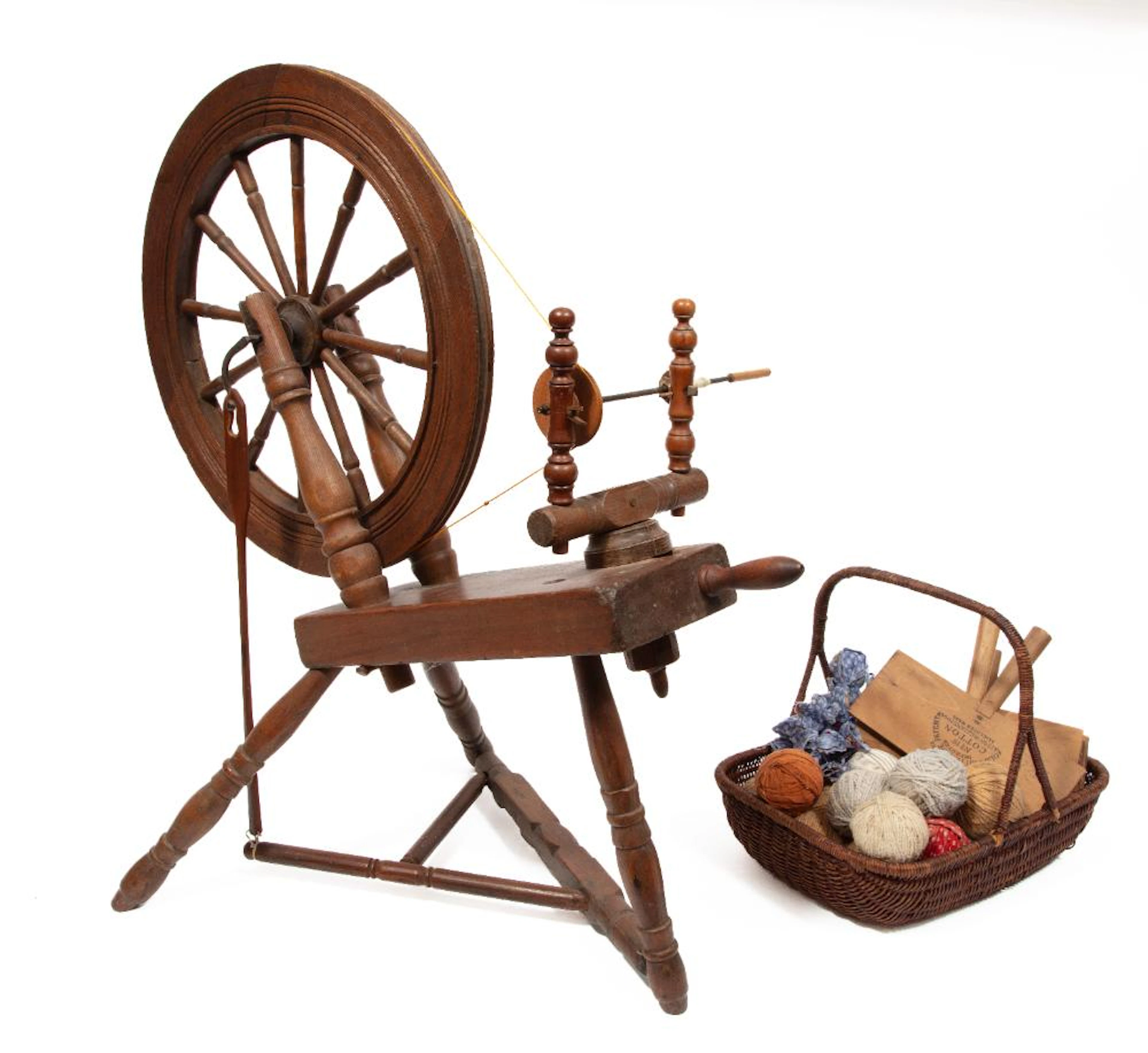 Fine Antique Acadian Hardwood and Wrought-Iron Spinning Wheel