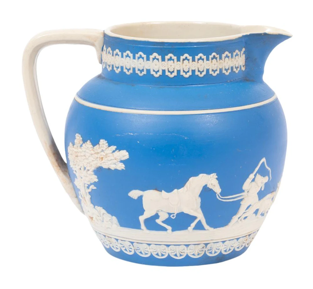English Royal Blue-Glazed Molded Creamware Pitcher