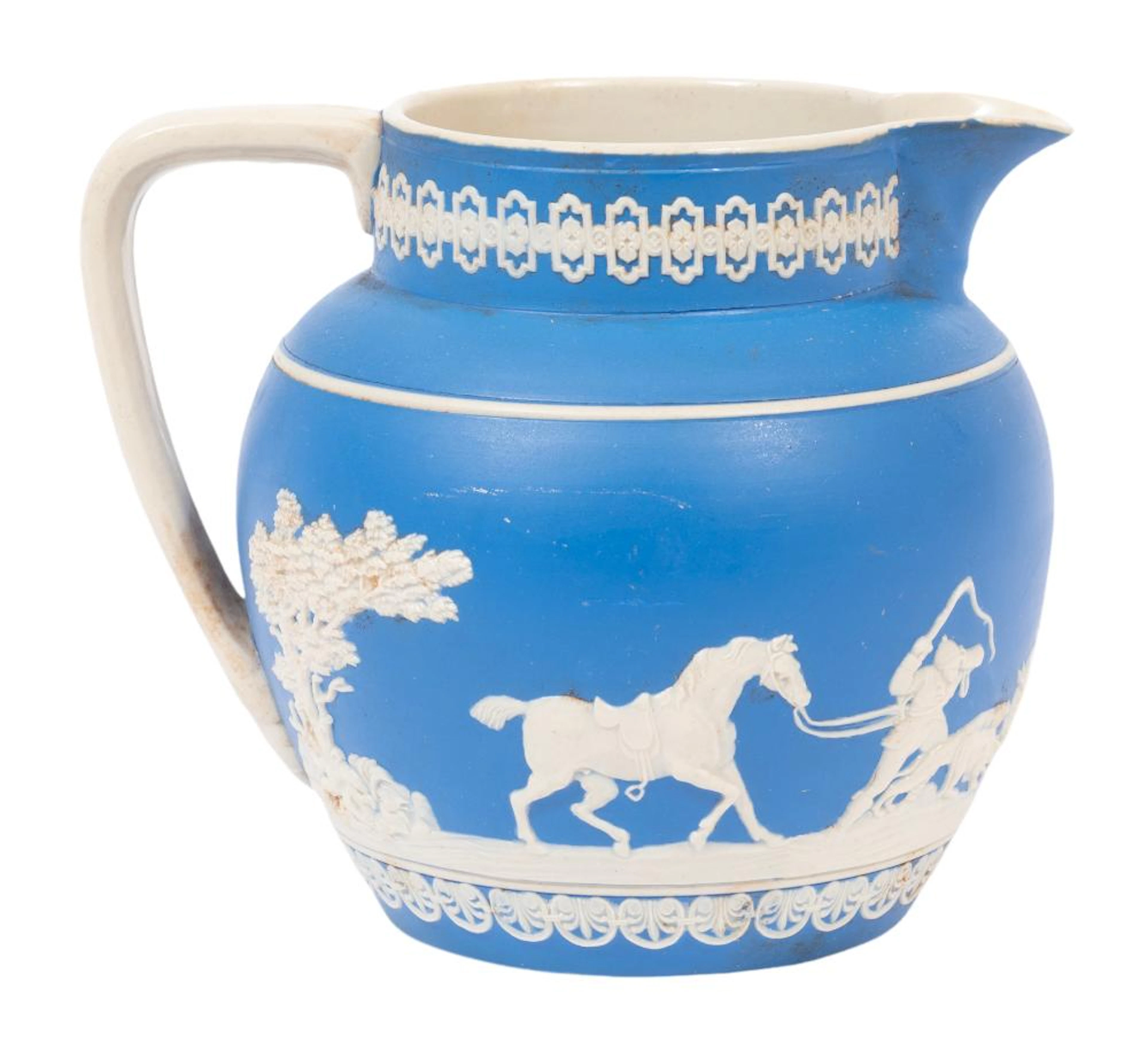 English Royal Blue-Glazed Molded Creamware Pitcher