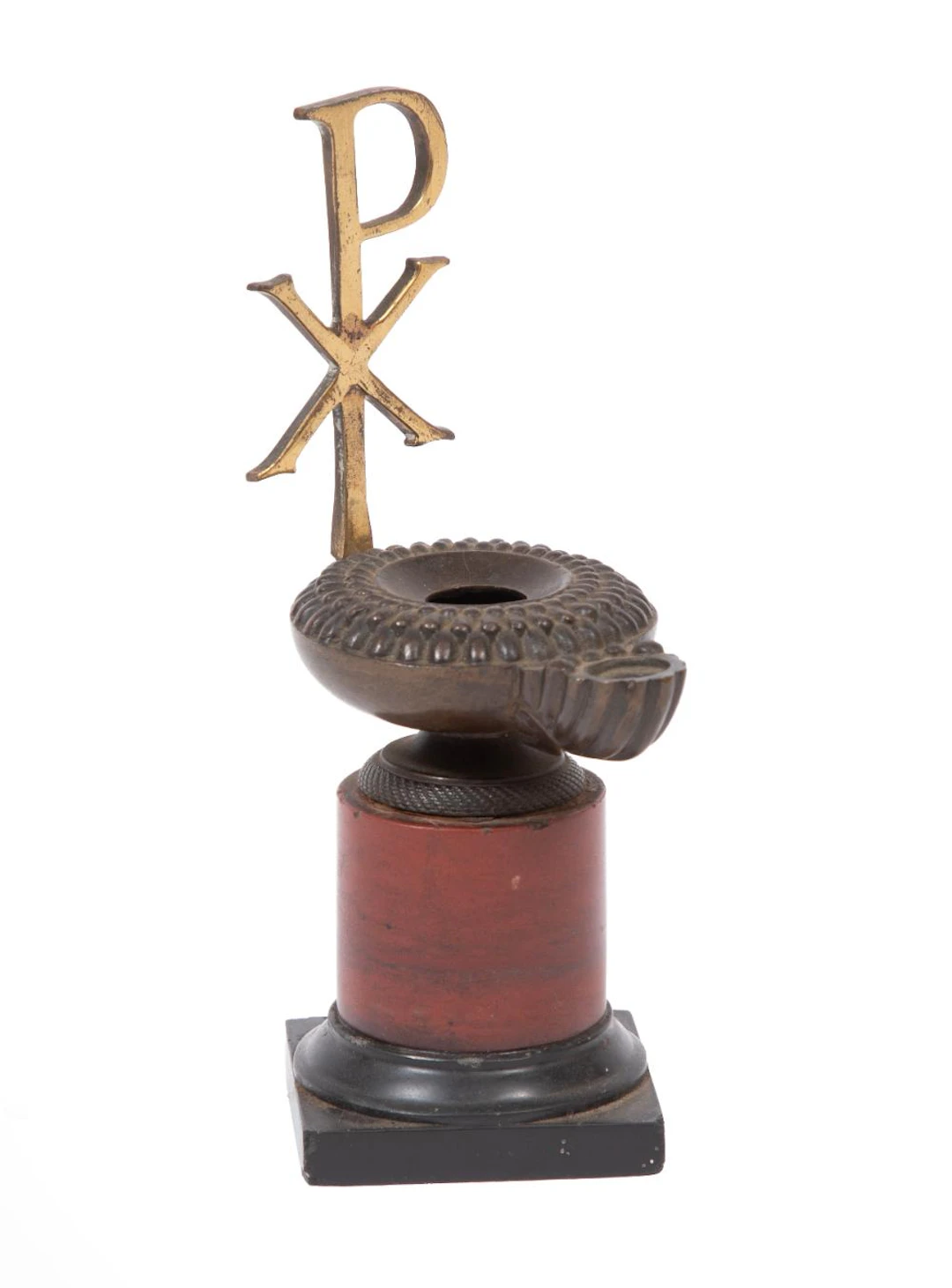 Italian Ecclesiastical Patinated Bronze and Marble Girandole Oil Lamp