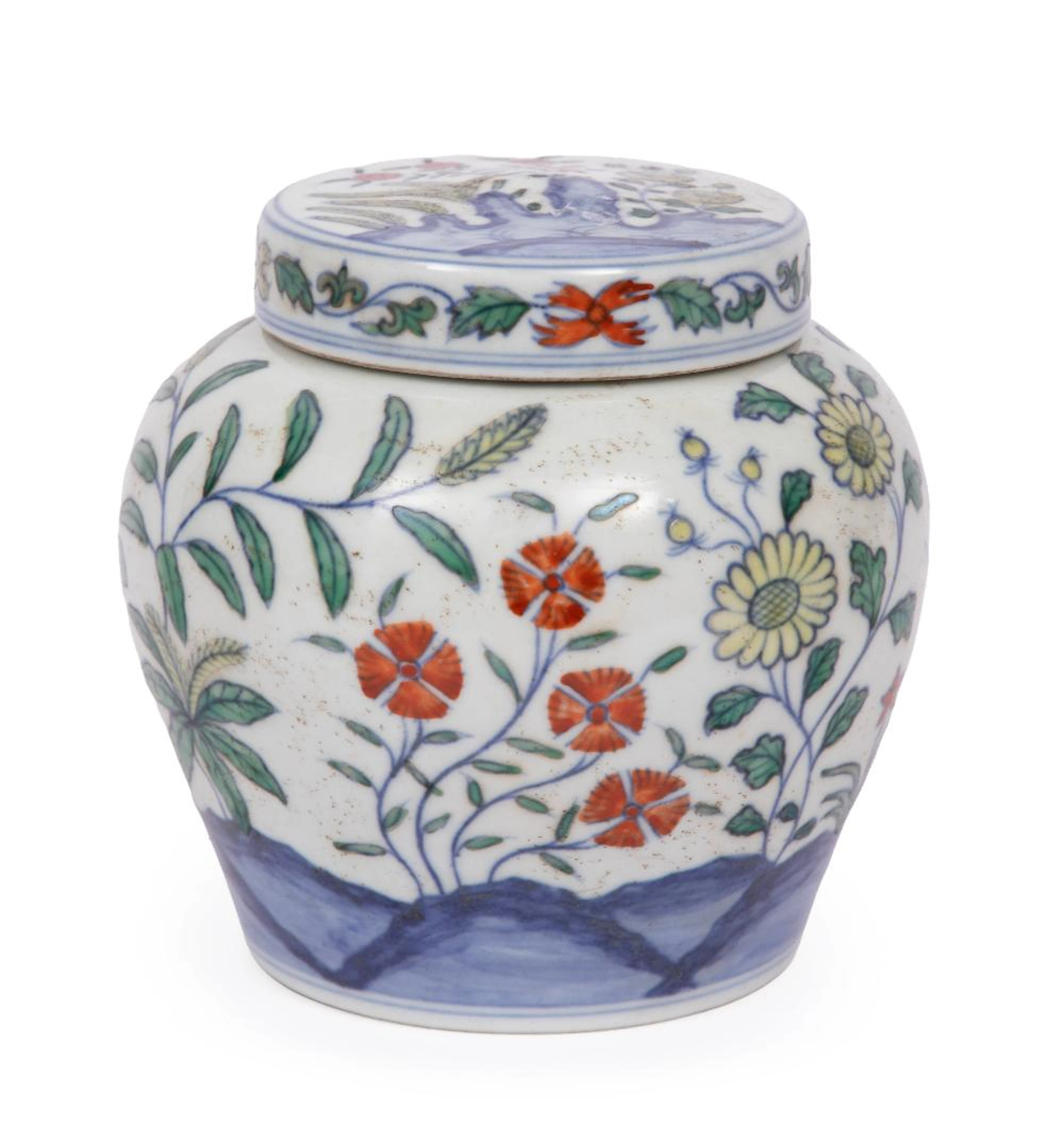 Chinese Ming-Style Doucai Porcelain Covered Jar