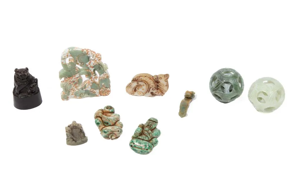 Nine Japanese Carvings & Antique Chinese Seal
