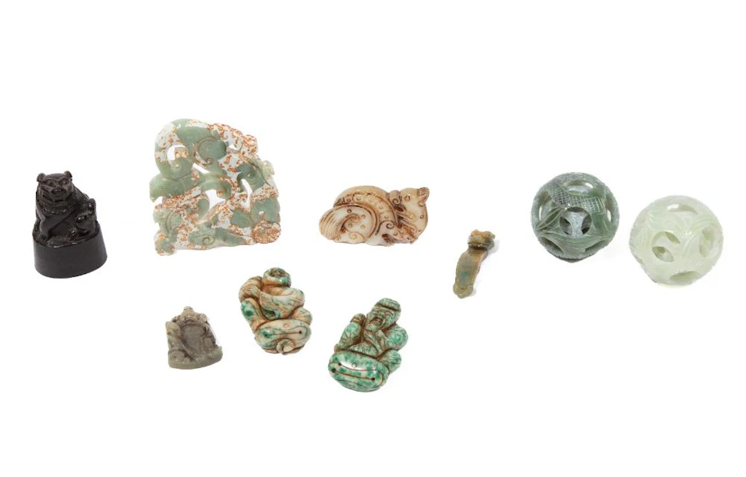 Nine Japanese Carvings & Antique Chinese Seal