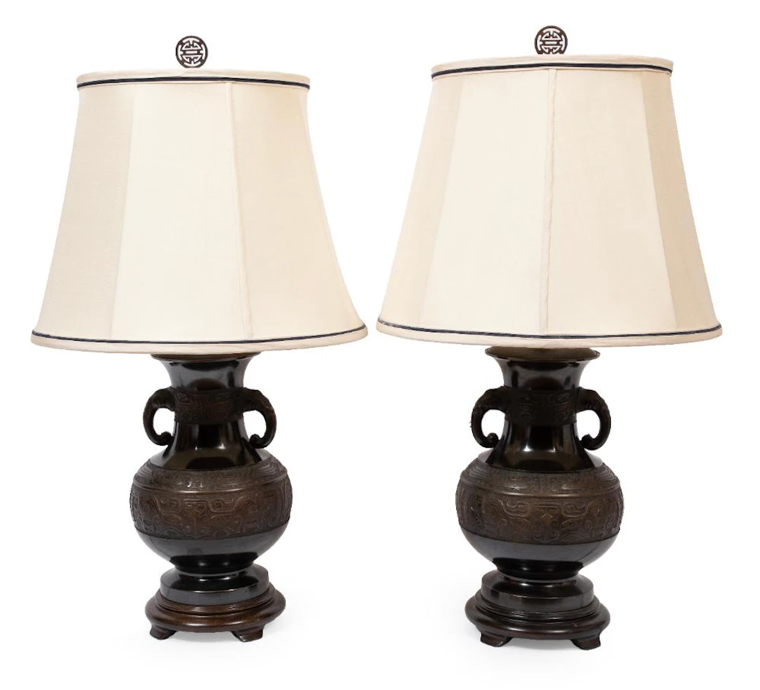 Pair of Asian Brass Table Lamps