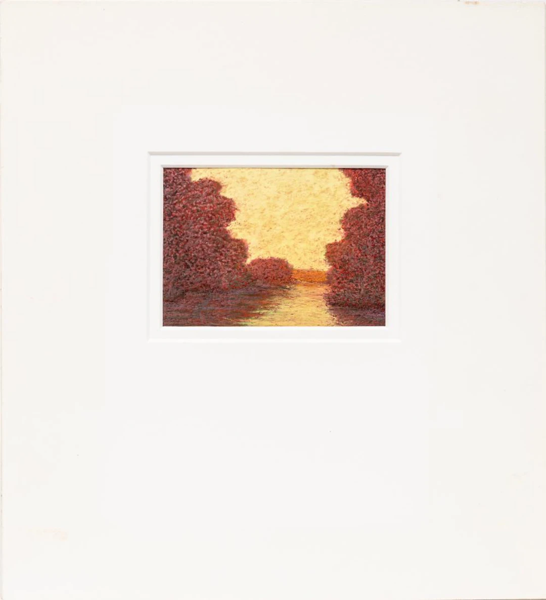 American School, 20th c., Sunset over the River, oil pastel on paper