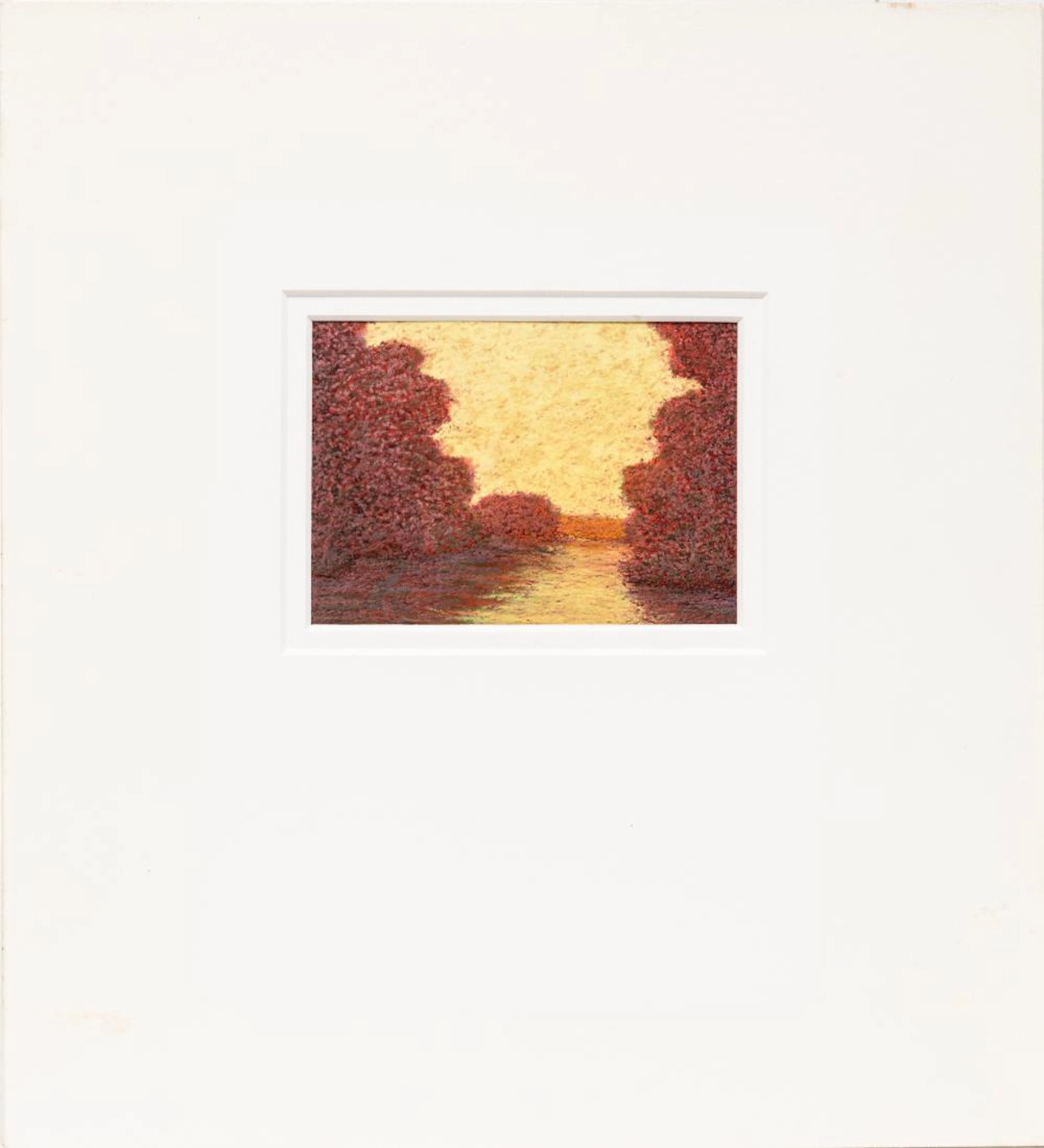 American School, 20th c., Sunset over the River, oil pastel on paper