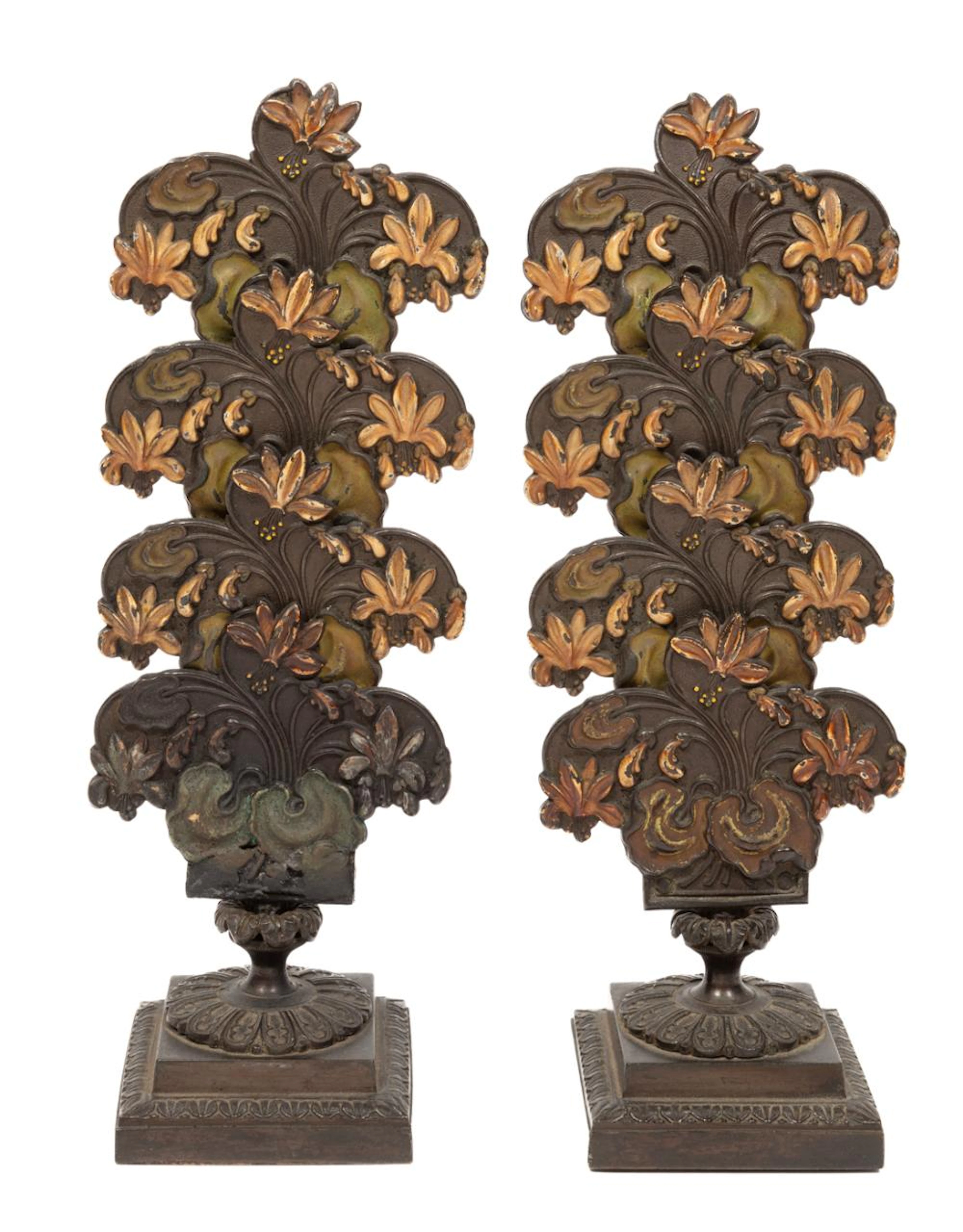 Pair of Victorian Enamel-Decorated Pressed and Cast Brass Letter Holders