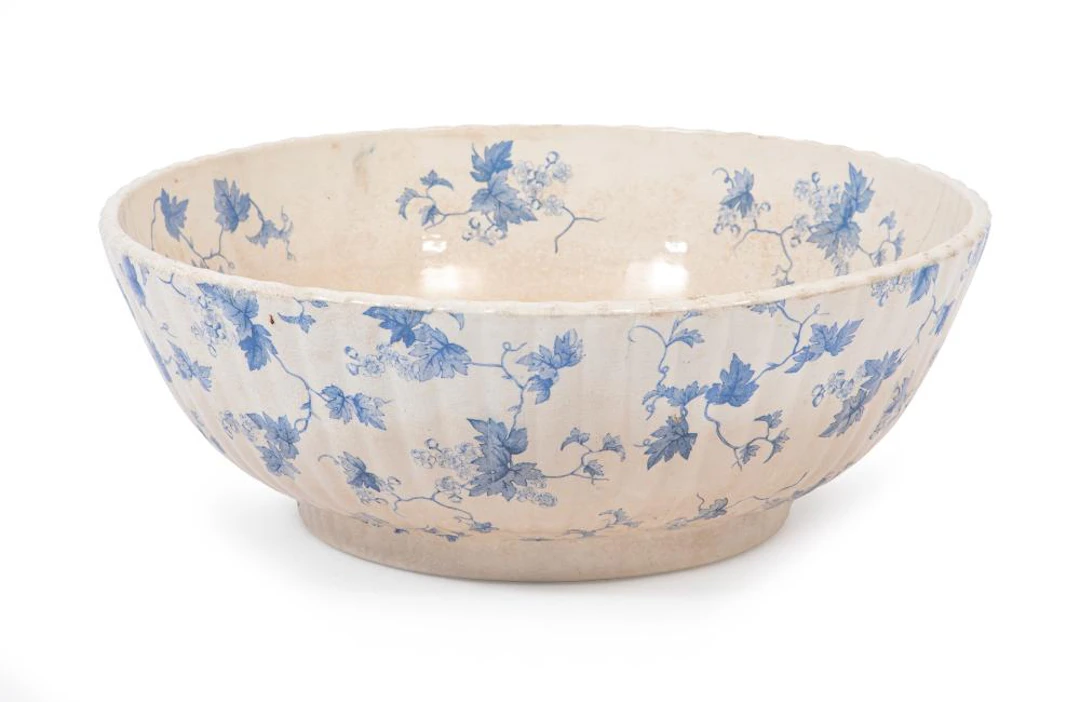 English Blue and White Transfer-Decorated Ironstone Wash Bowl