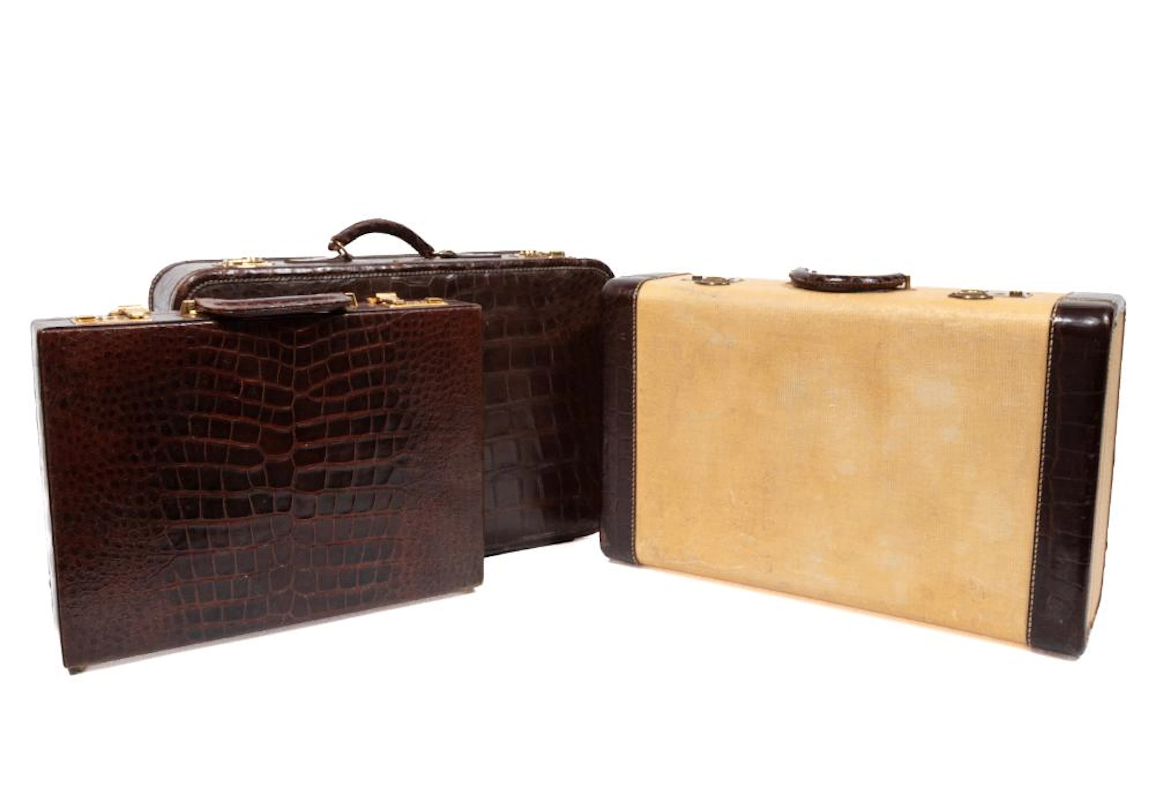Group of Three Vintage Reptile Leather Travel Cases