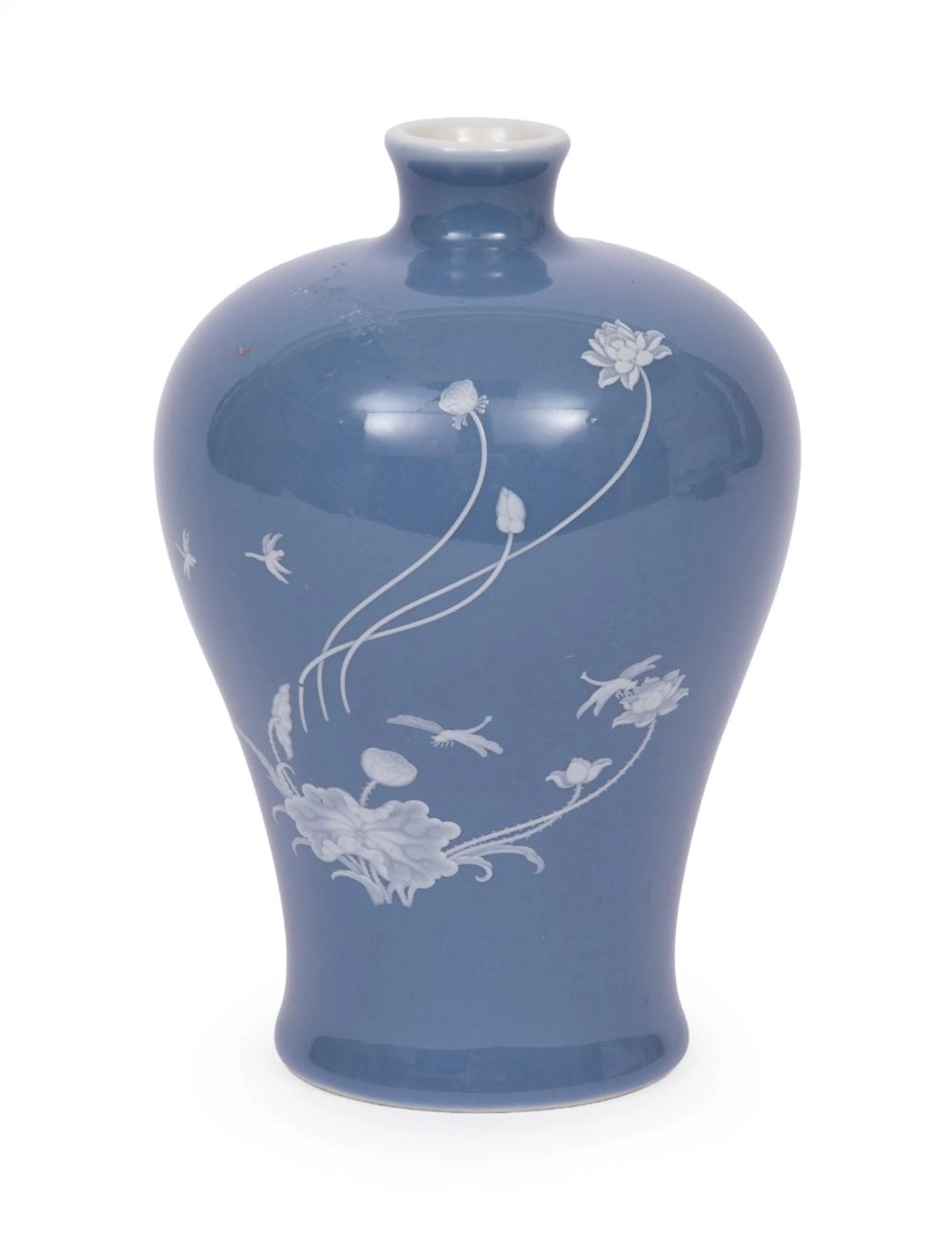Chinese Slip-Decorated Pale Blue Porcelain Meiping Vase