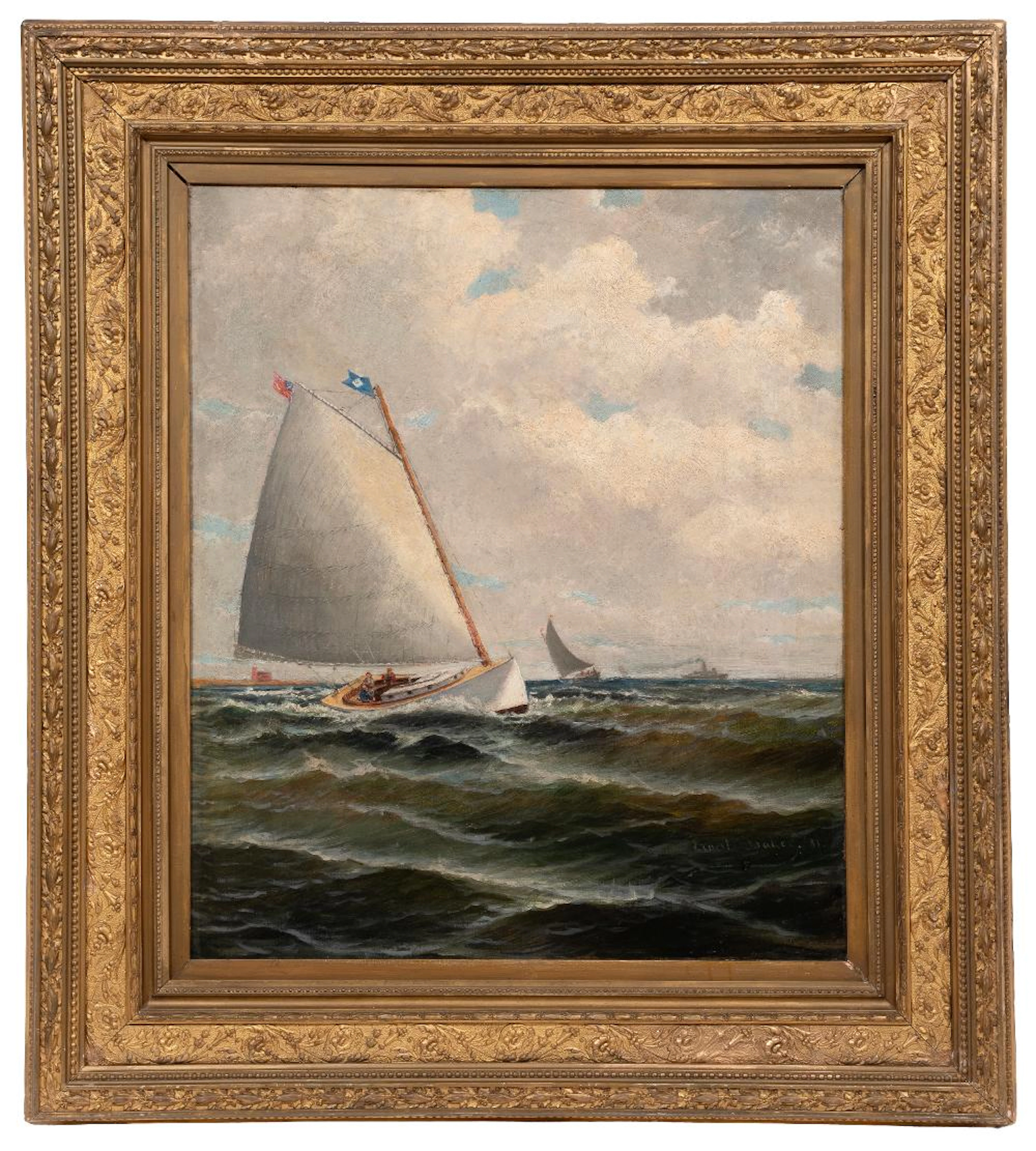 Ernest Baker, American 19th c., Sailboat on Choppy Seas, 1881, oil on canvas