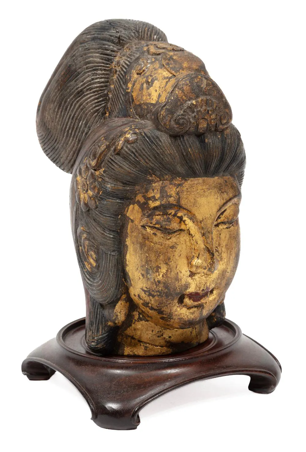 Carved and Gilded Head of Guanyin