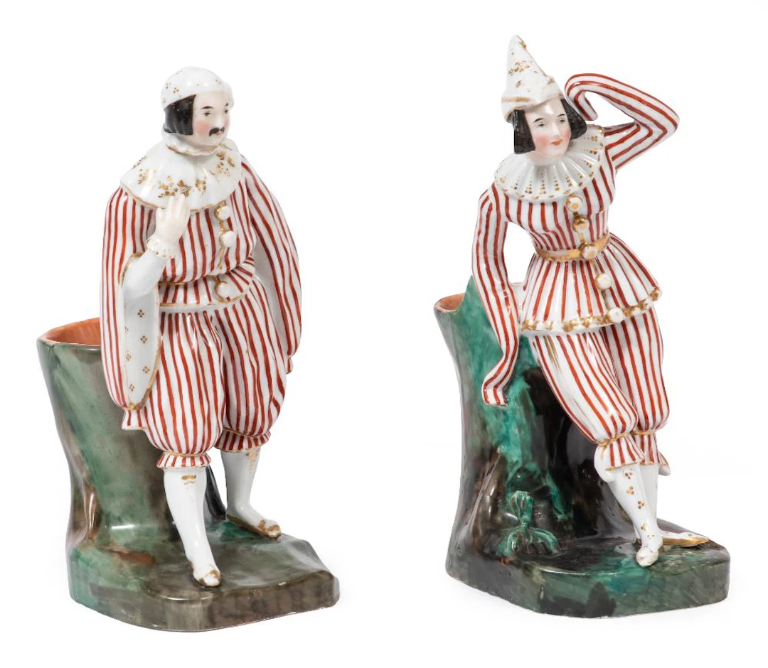 Pair of Vieux Paris Polychrome and Gilt-Decorated Porcelain Figural Vases