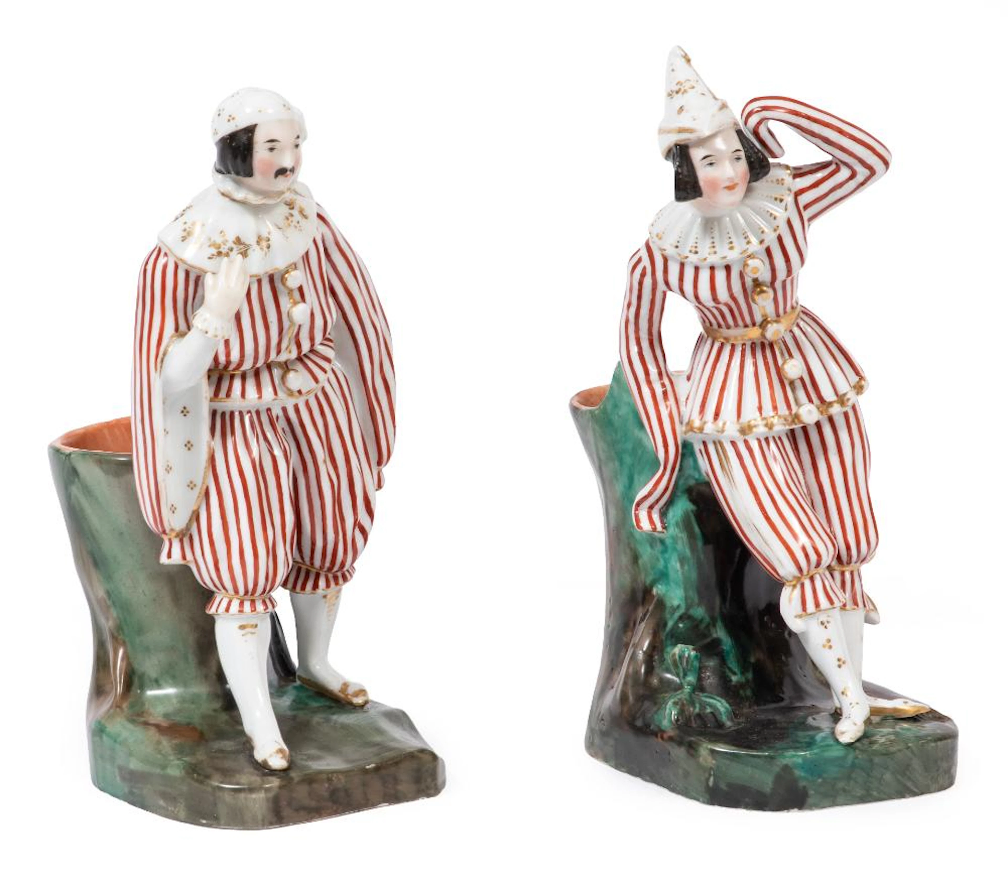 Pair of Vieux Paris Polychrome and Gilt-Decorated Porcelain Figural Vases