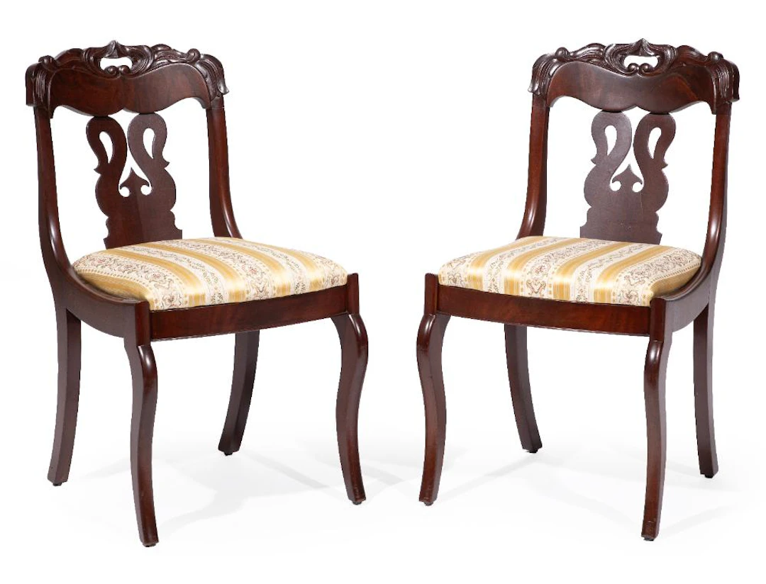 Pair of American Victorian-Style Carved Mahogany Side Chairs