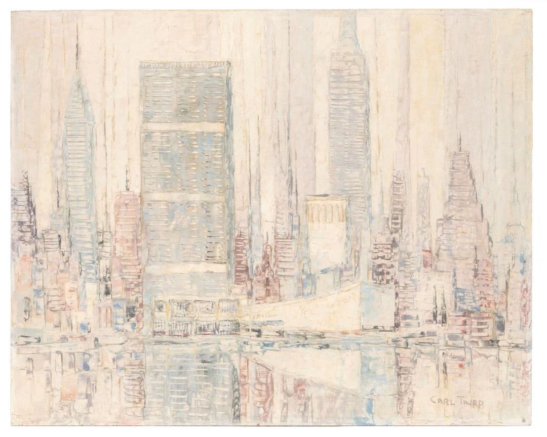 Carl M. Thorp, From the East River, New York, 1962, oil on masonite