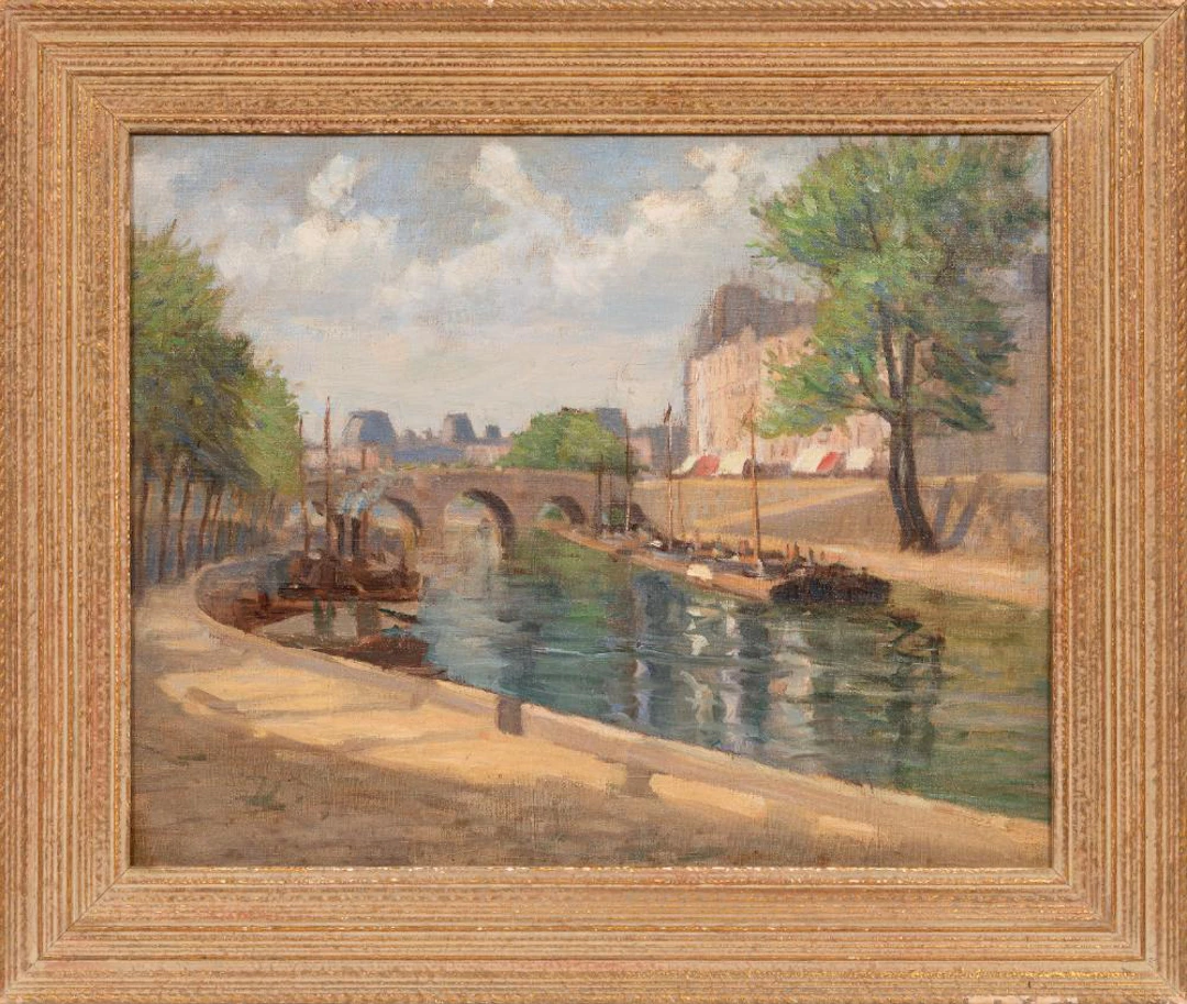 French School, early 20th c., Au Bord de la Seine, oil on canvas laid on board