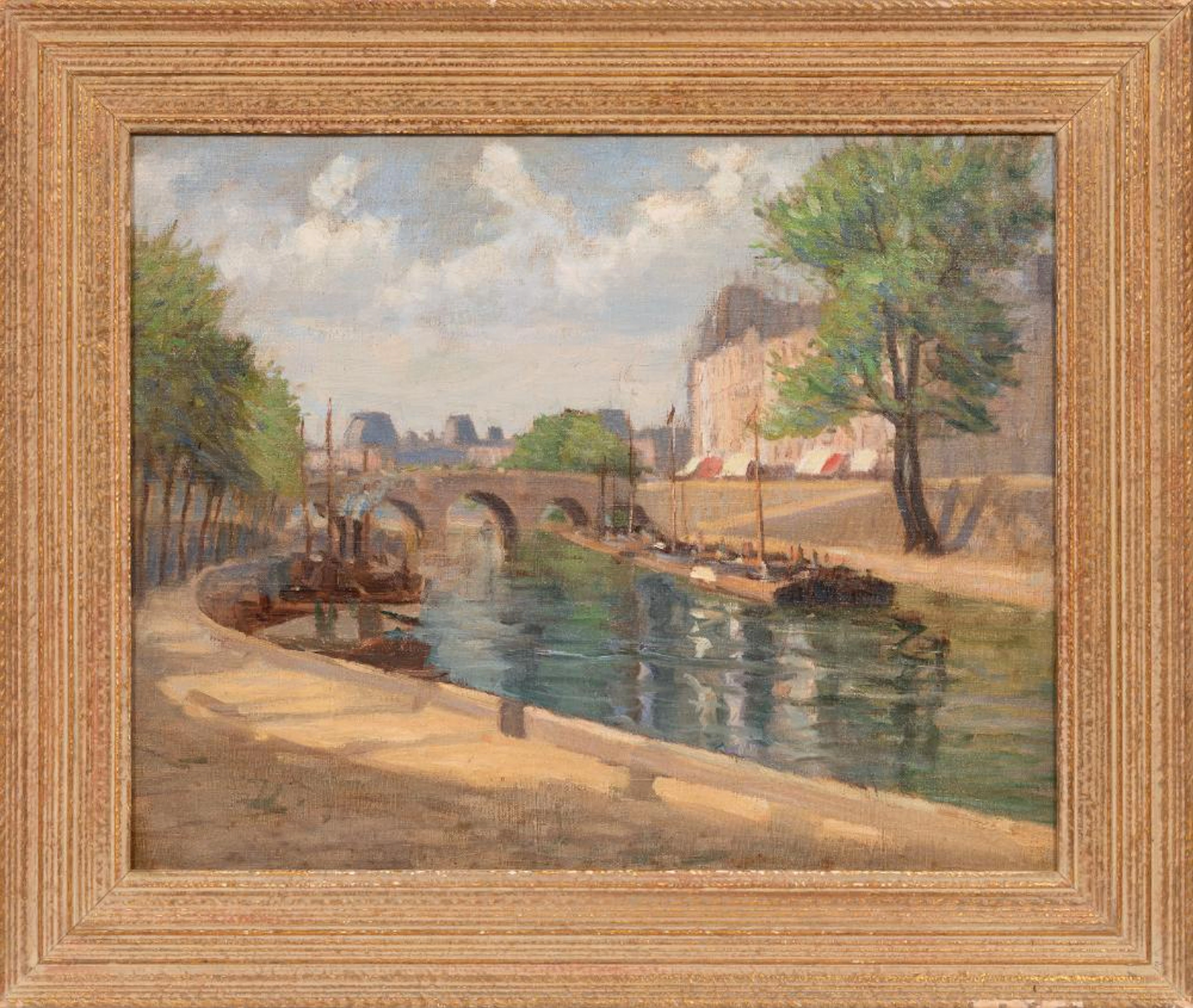 French School, early 20th c., Au Bord de la Seine, oil on canvas laid on board