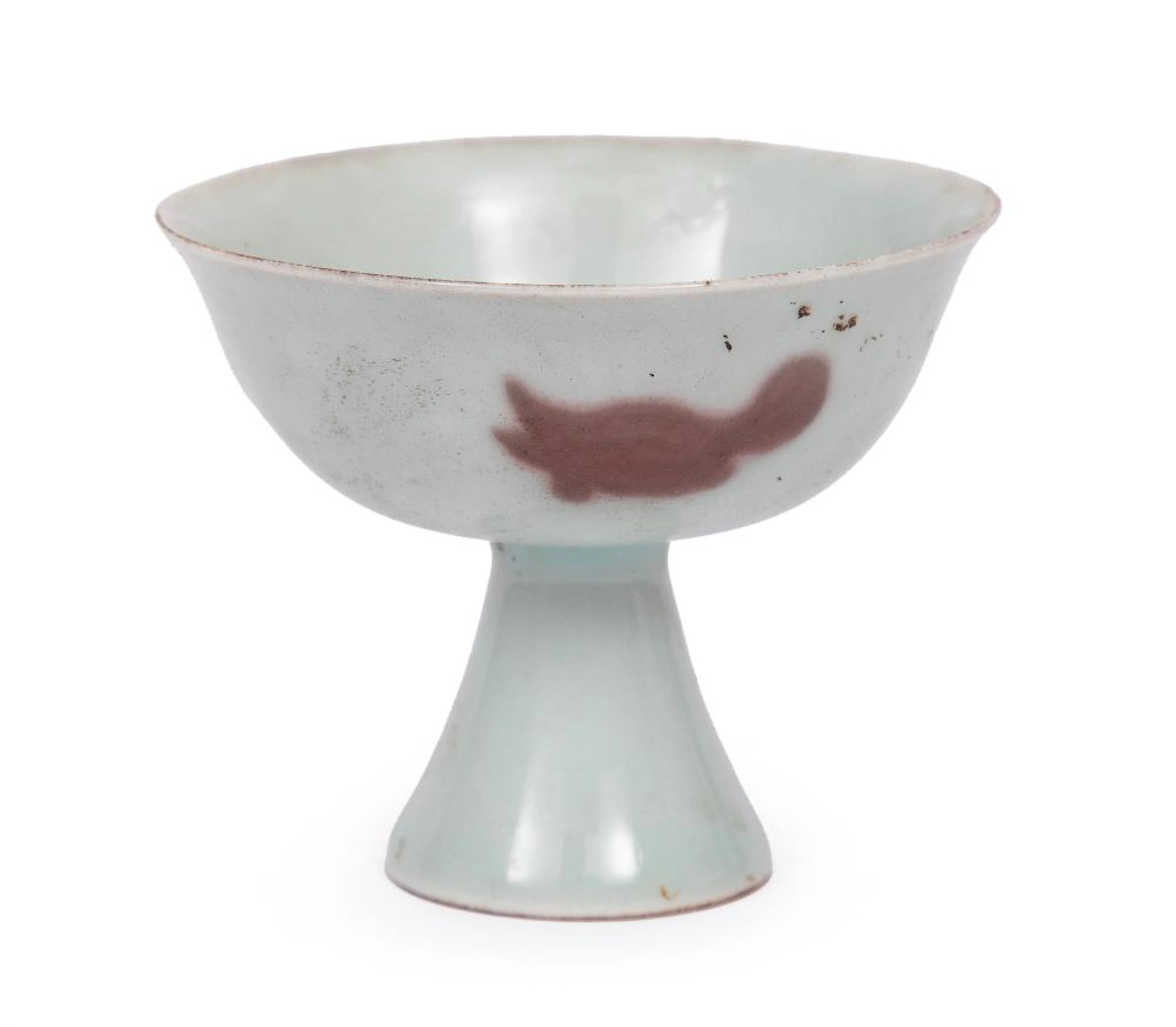 Chinese Copper Red Splashed Porcelain "Three Fish" Stem Cup