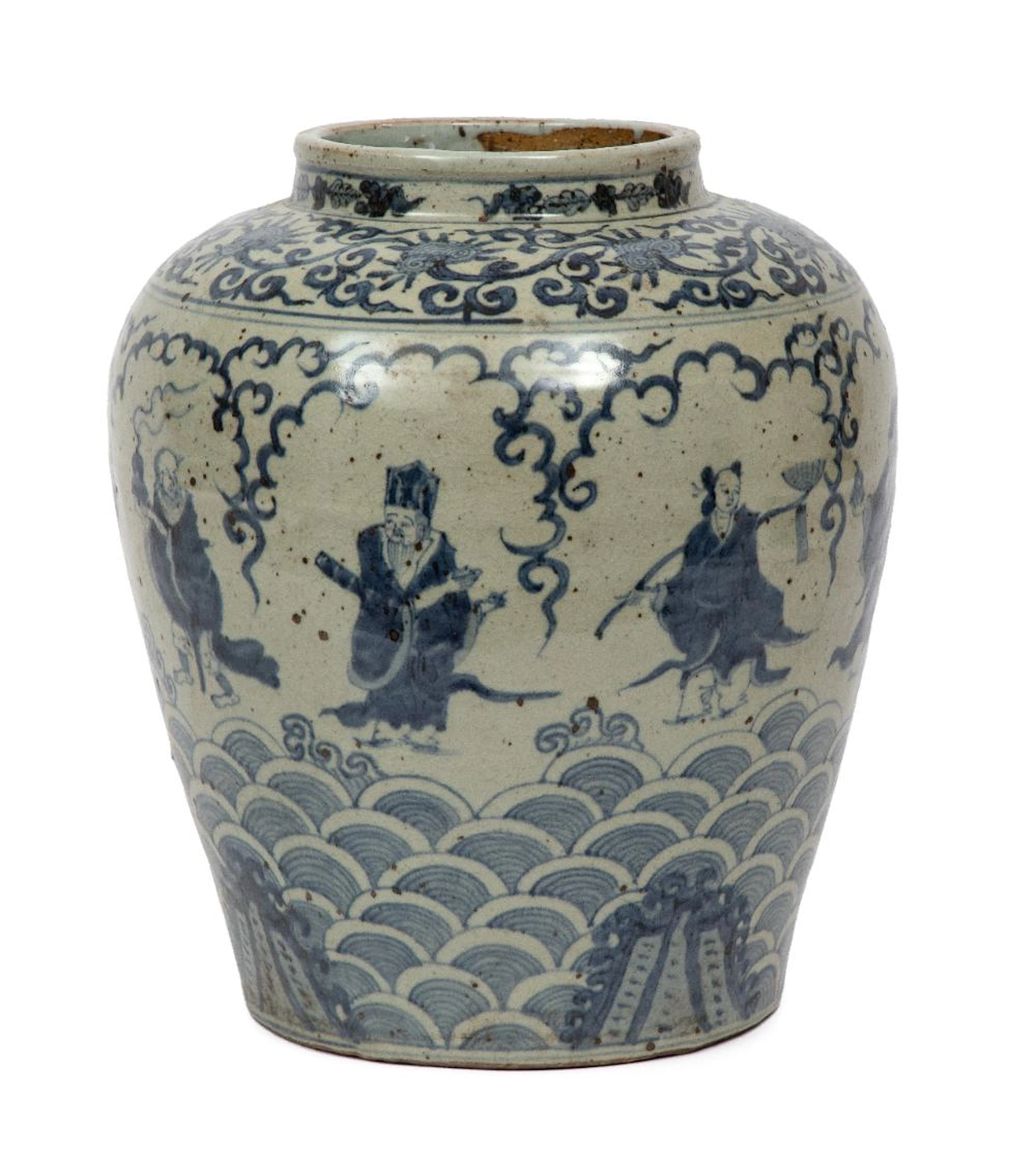Chinese Blue and White Porcelain "Eight Immortals" Jar