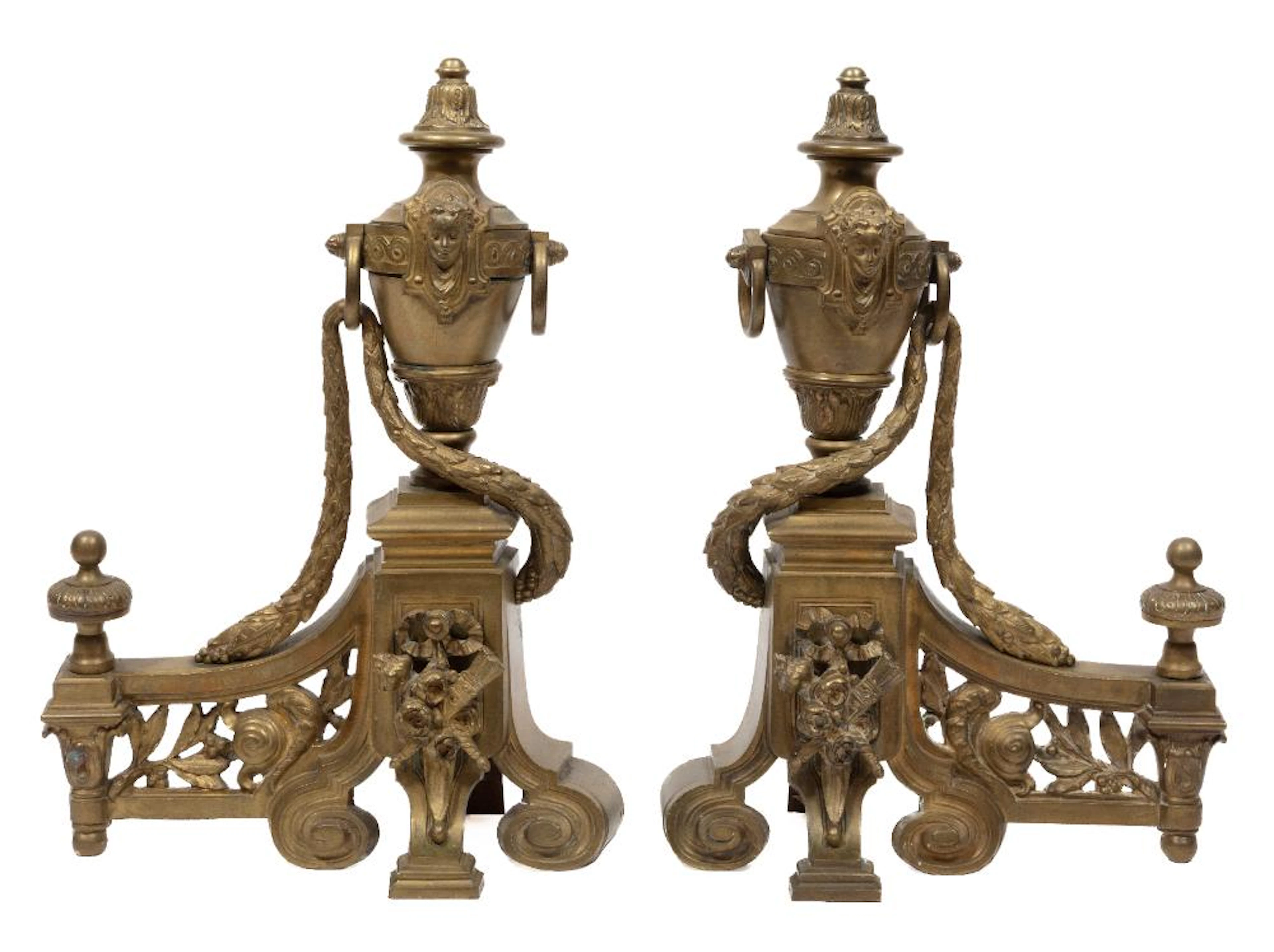 Pair of Neoclassical-Style Bronze Chenets