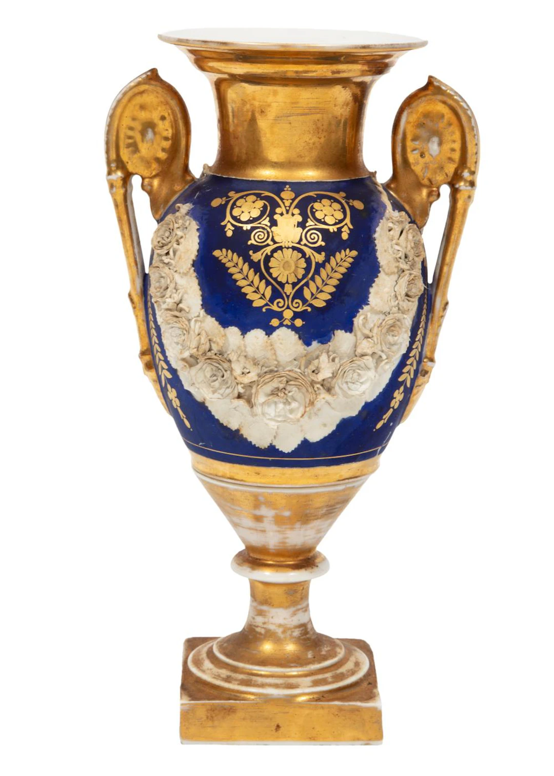 Paris Porcelain Cobalt and Gilt-Decorated and Bisque Encrusted Vase