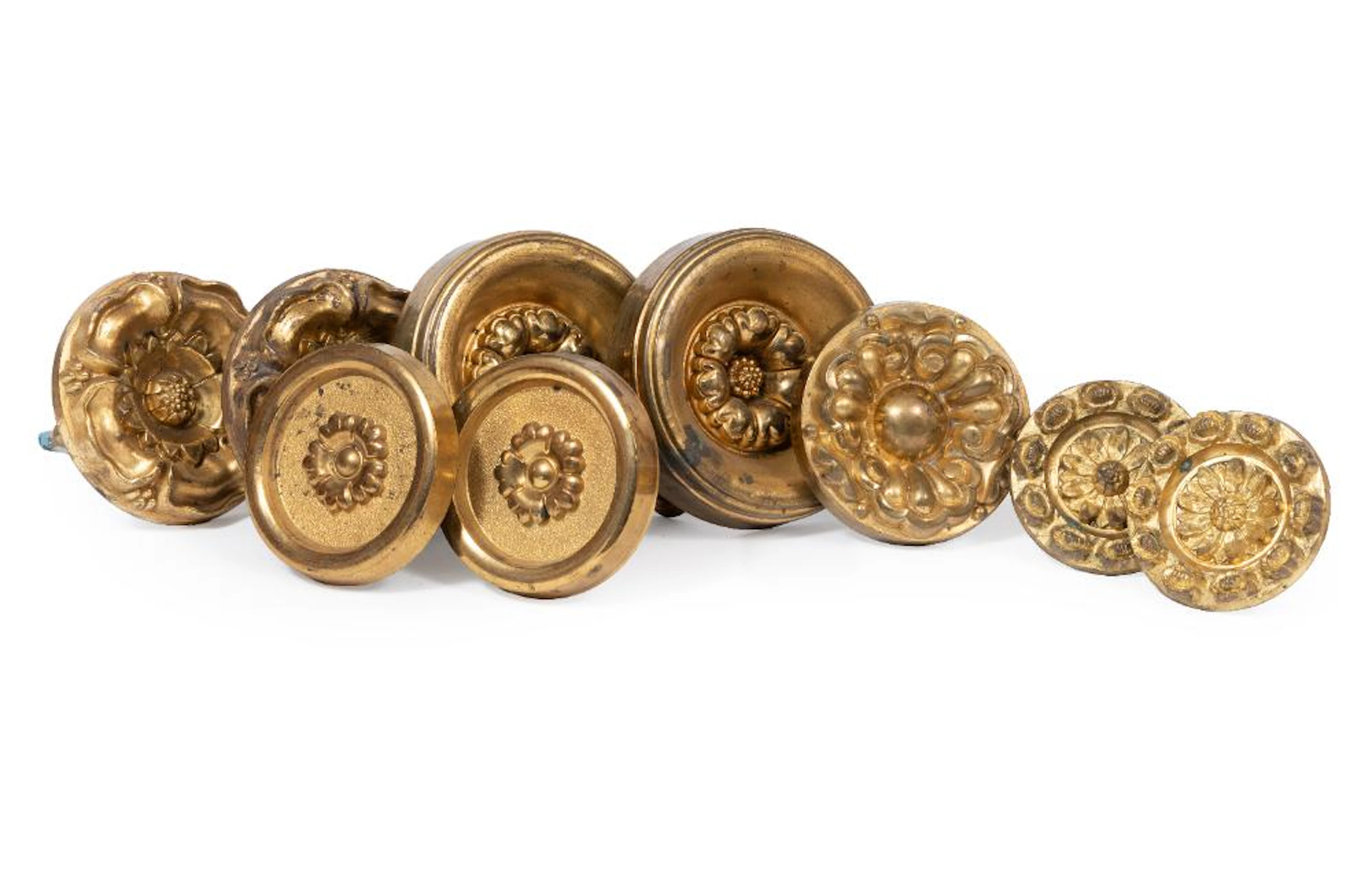 Group of Antique American Gilt Brass Tiebacks (8 pcs.)
