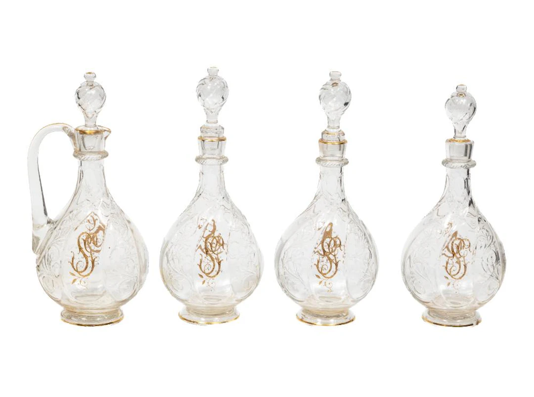 Antique French Glass Decanters and Ewer
