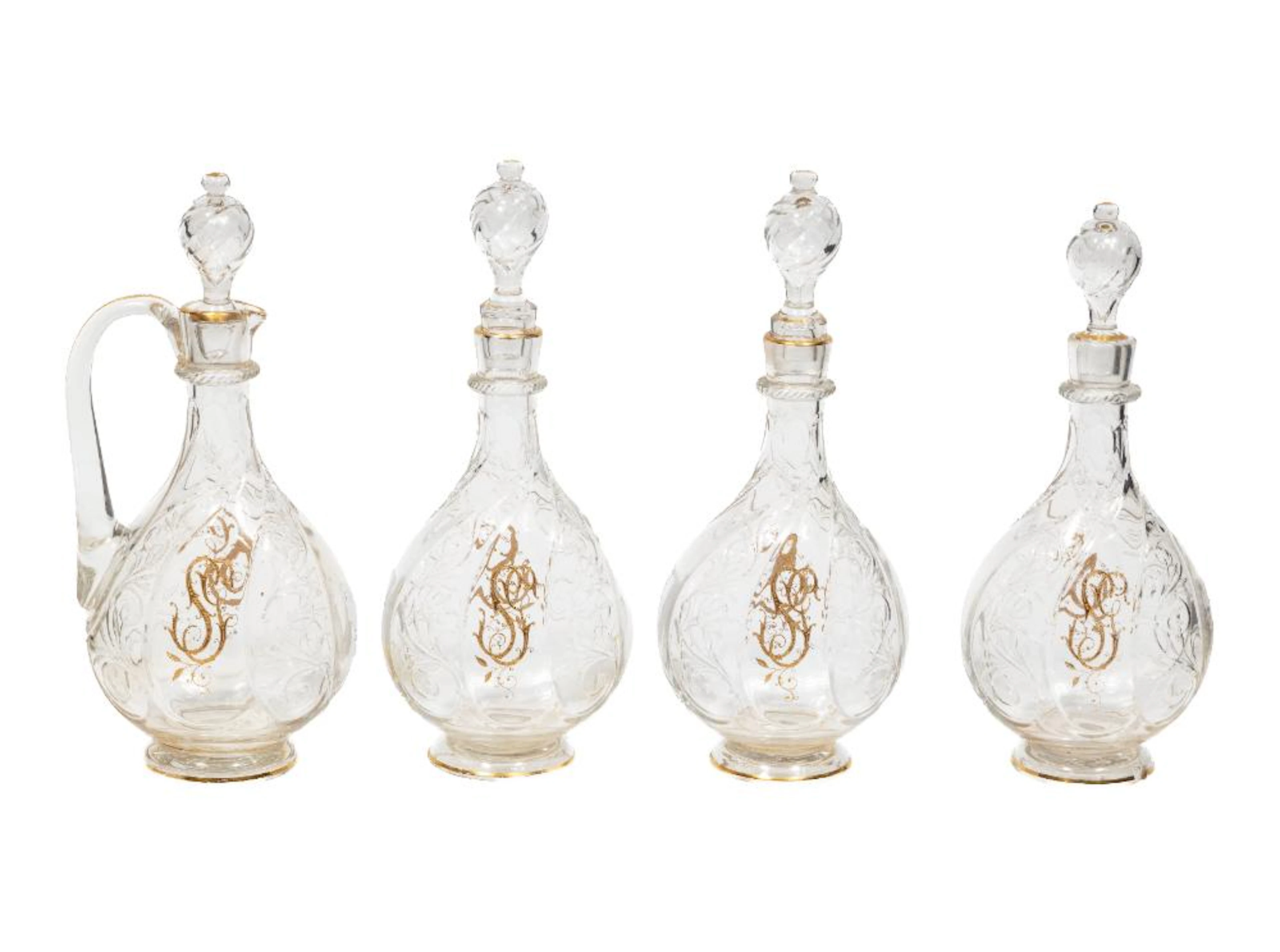 Antique French Glass Decanters and Ewer