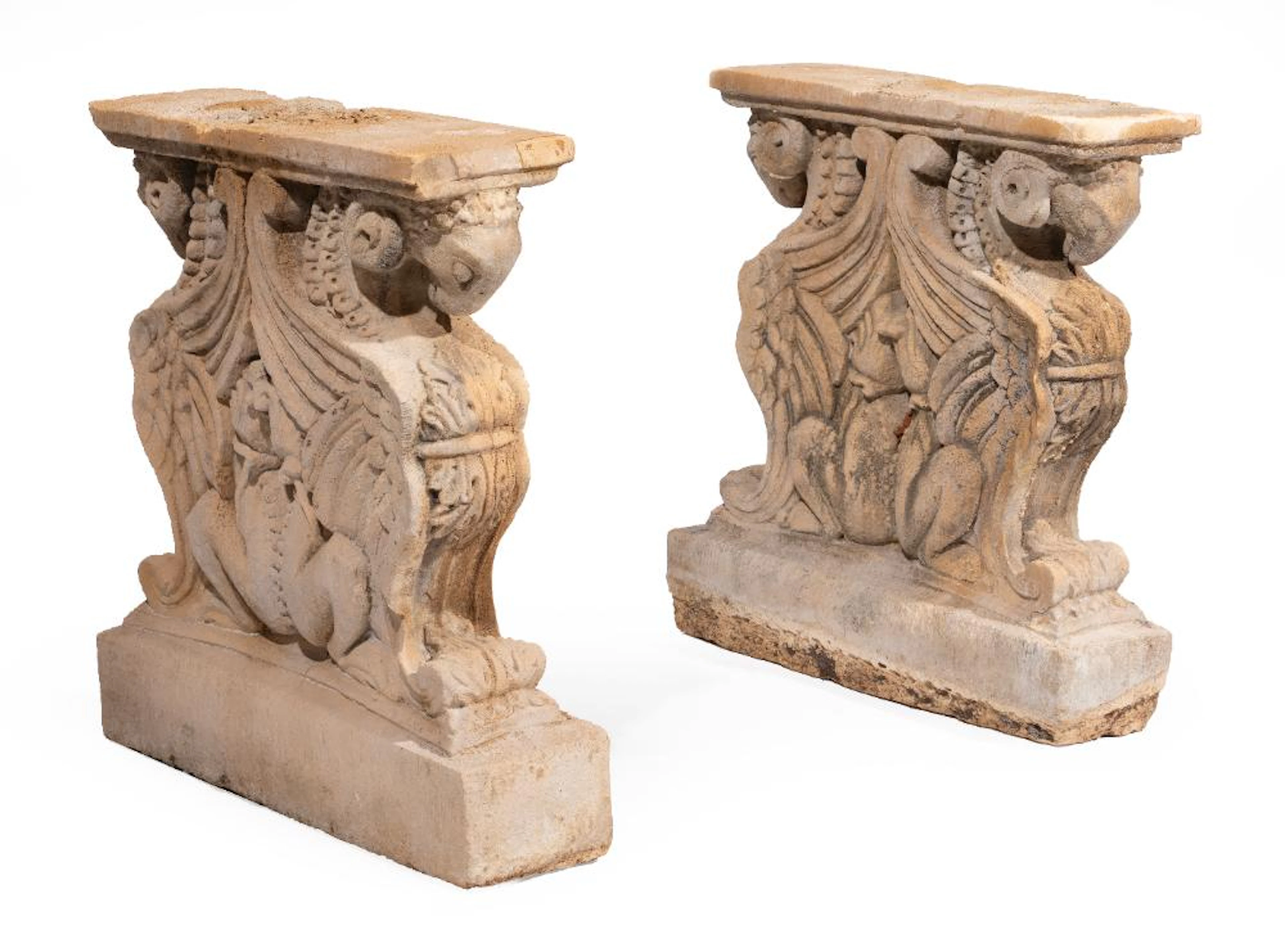 Pair of Cast Stone Figural Pedestals