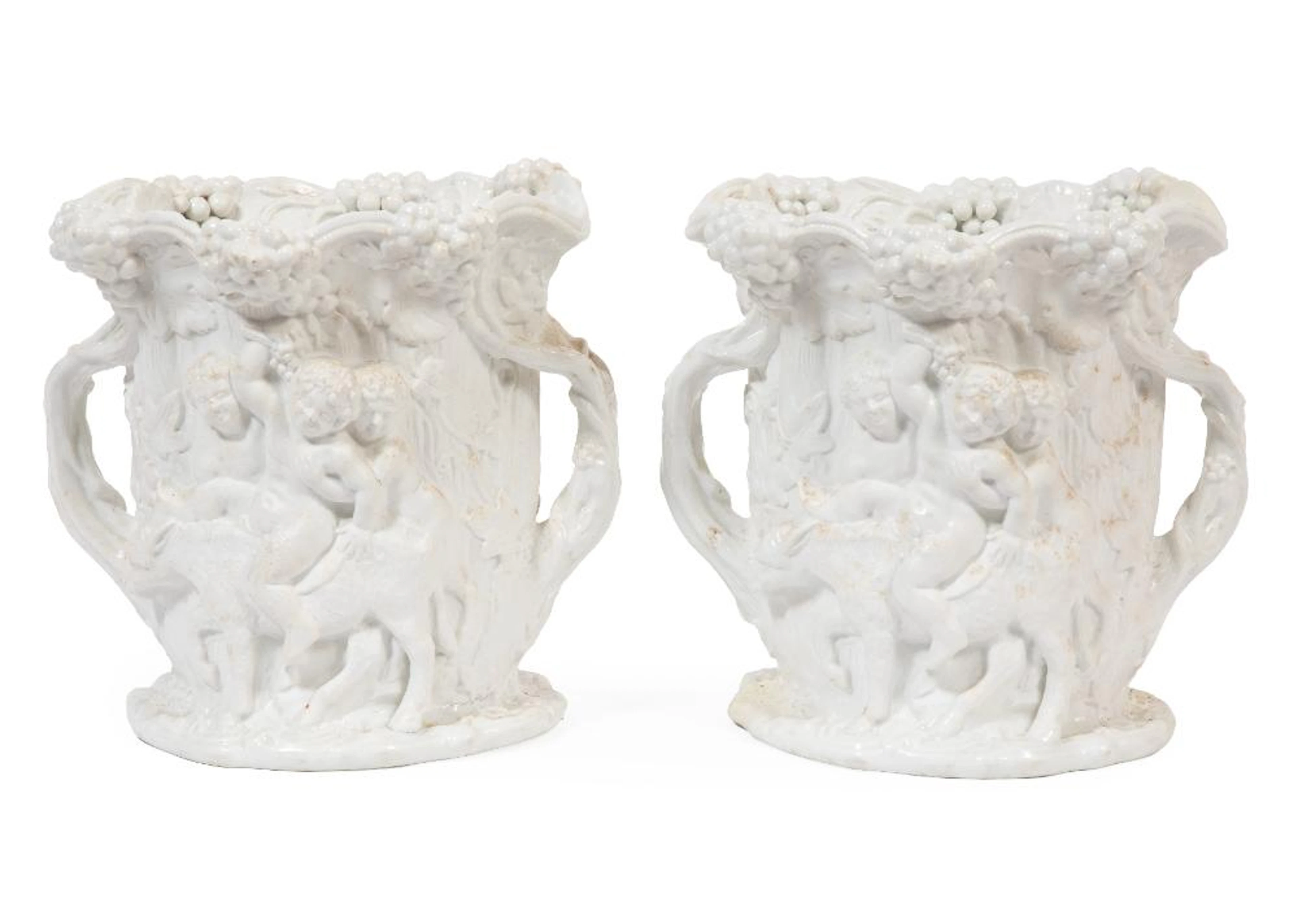 Pair of Jacop Petit Bacchanalian Bisque Porcelain Wine Coolers