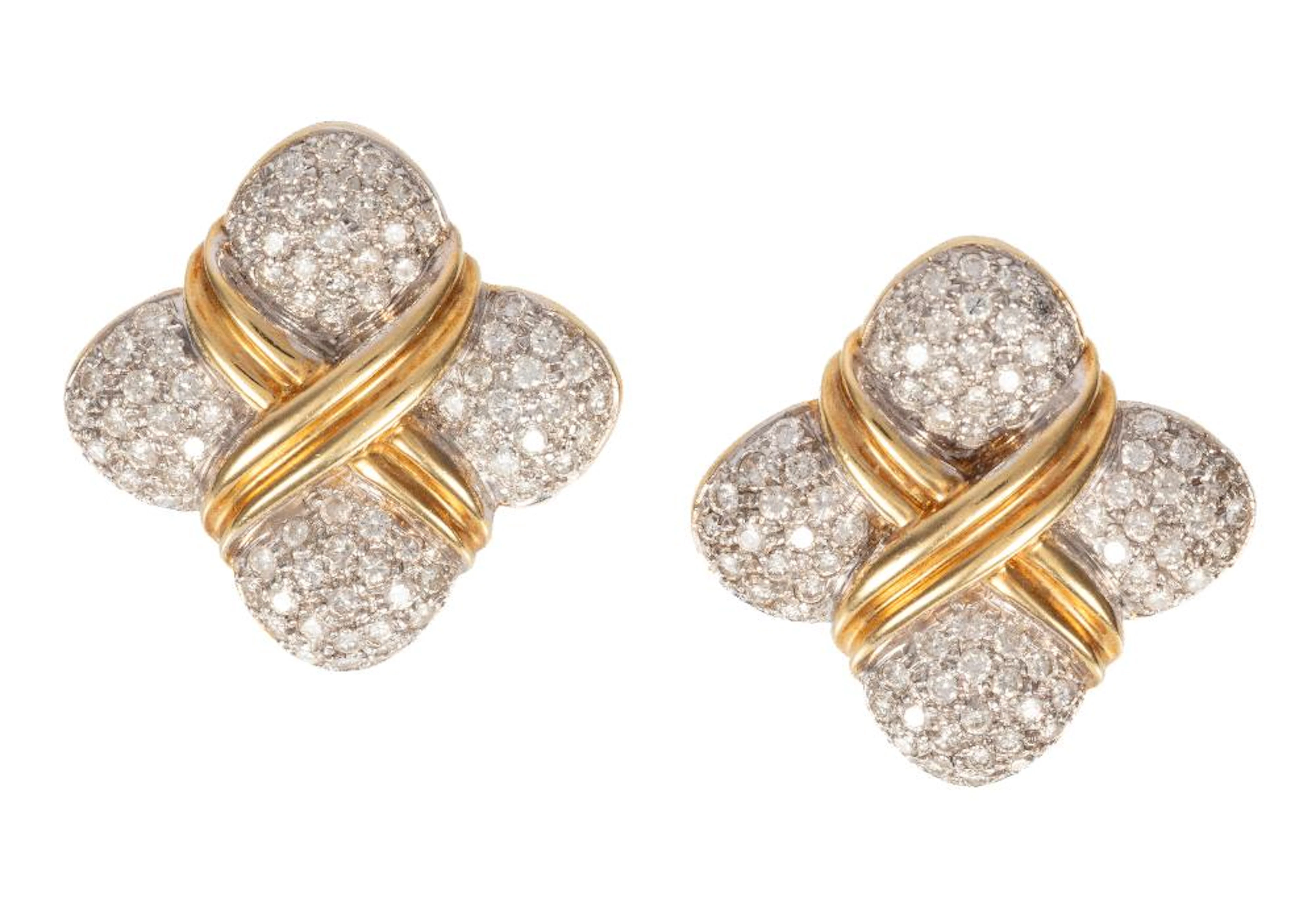 Pair of 18kt. Yellow Gold and Pave Diamond Ear Clips