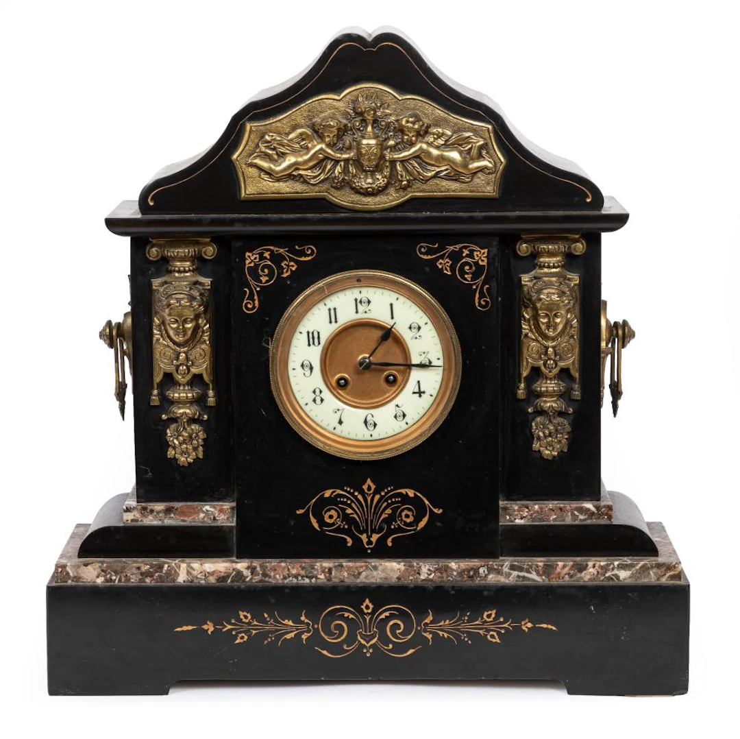 Antique French Bronze Mounted Marble Clock