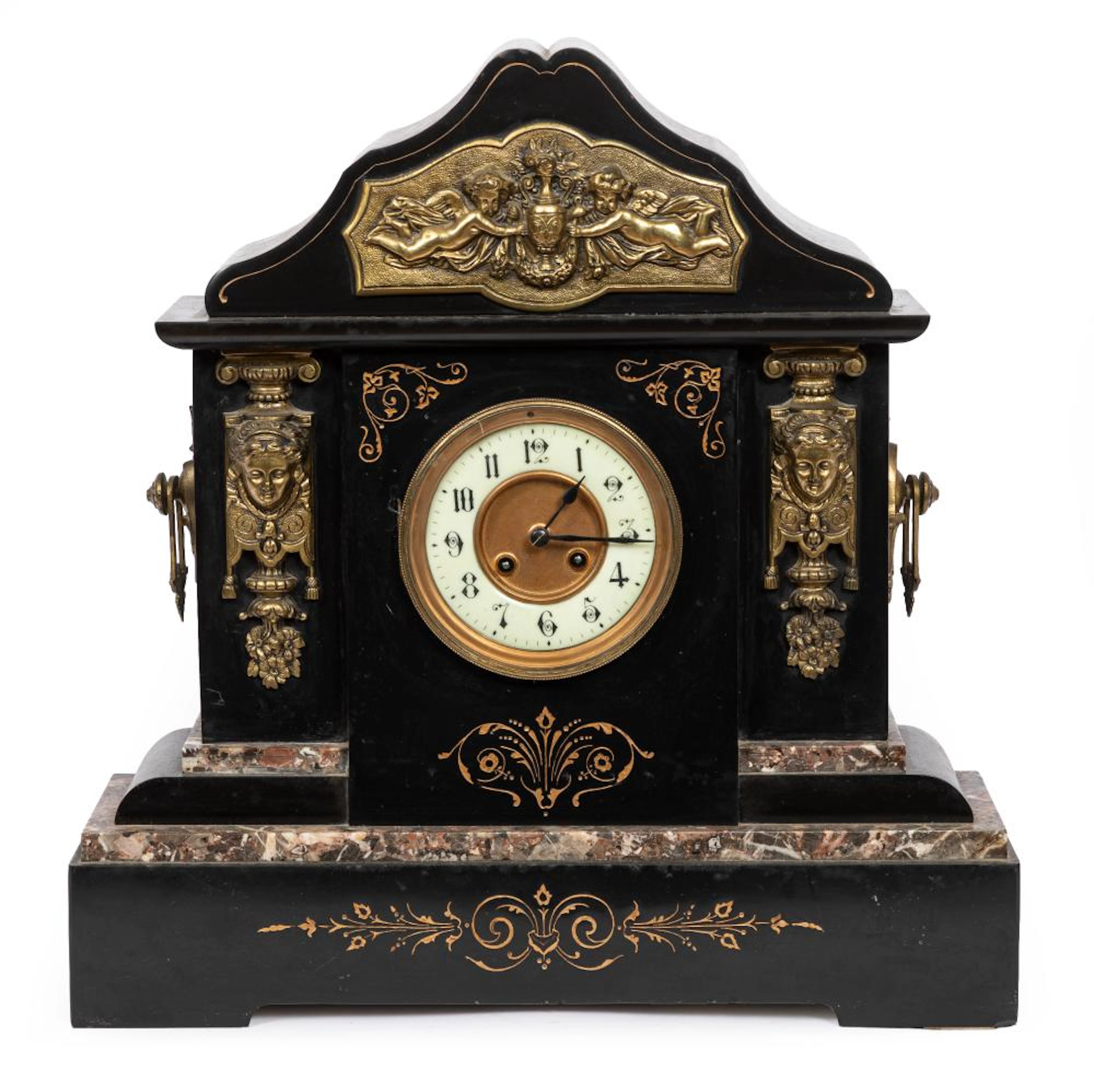 Antique French Bronze Mounted Marble Clock