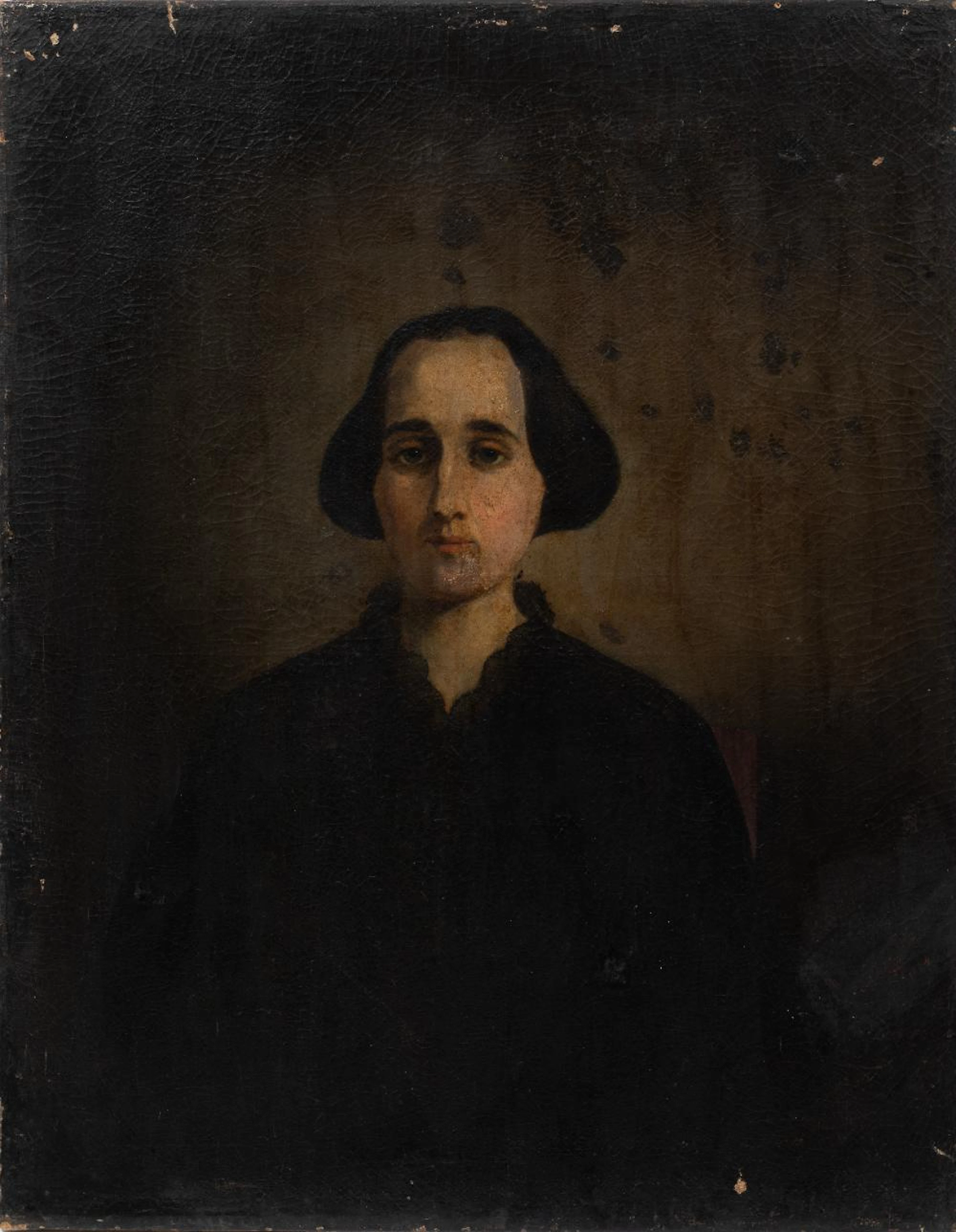 American School, 19th c., Portrait of a Lady in Mourning, oil on canvas