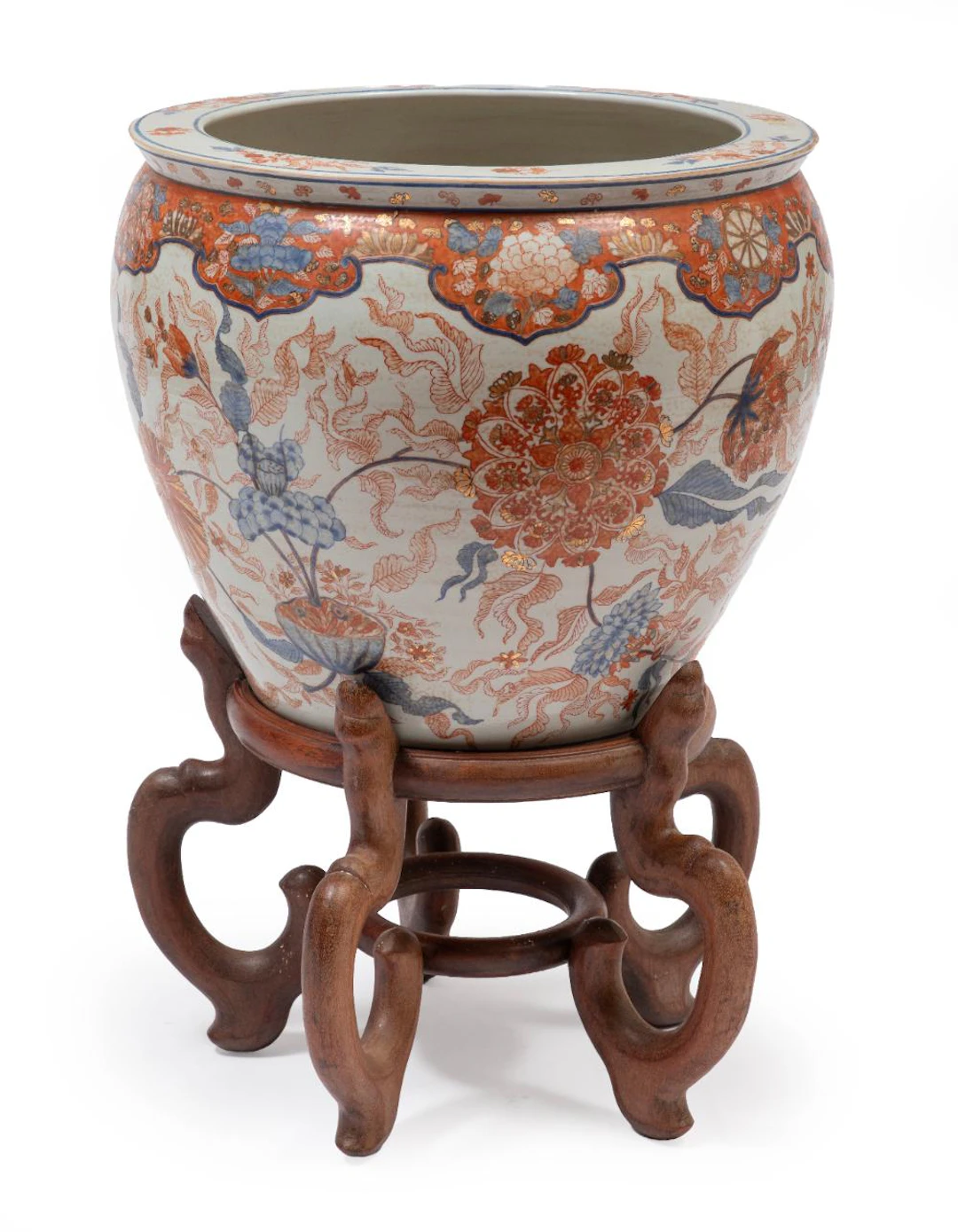 Chinese Imari-Style Porcelain Fishbowl on Stand