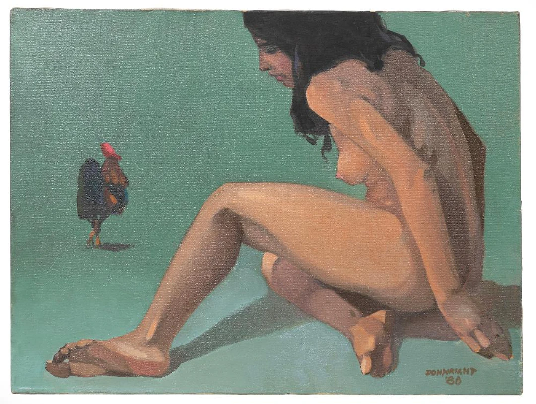 Don Wright, Girl and Rooster, 1980, oil on canvas