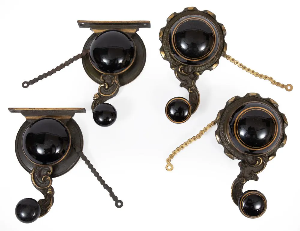 Four Victorian Brass and Porcelain Bell Pulls or parlour Levers