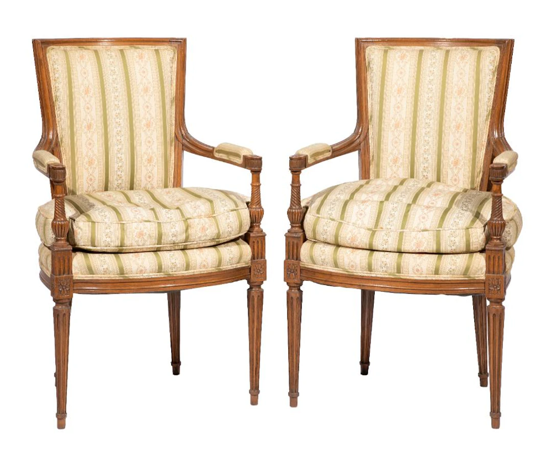 Pair of Louis XV-Style Carved Walnut Fauteuils