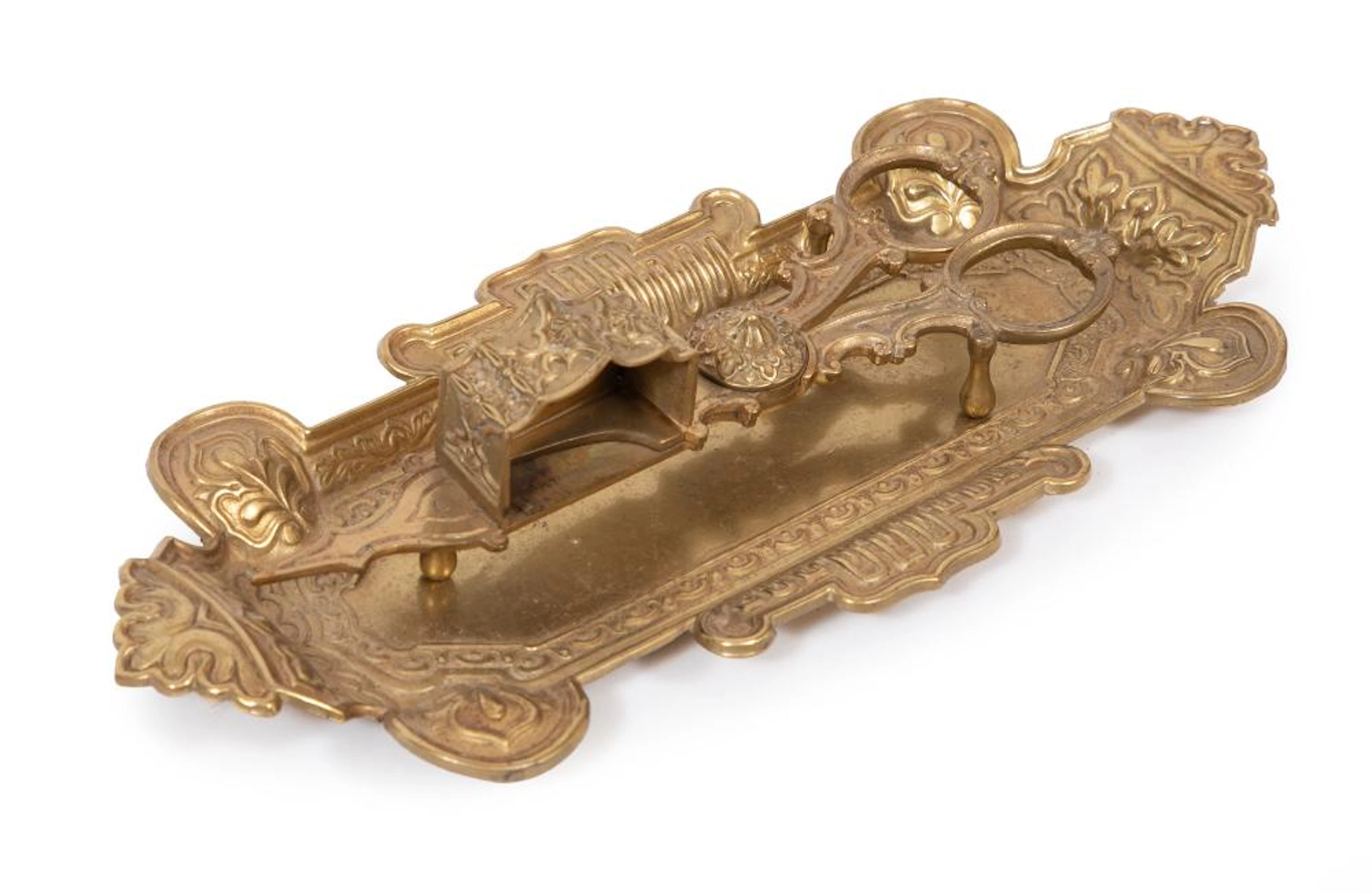 Antique Brass Candle Snuffer on Tray