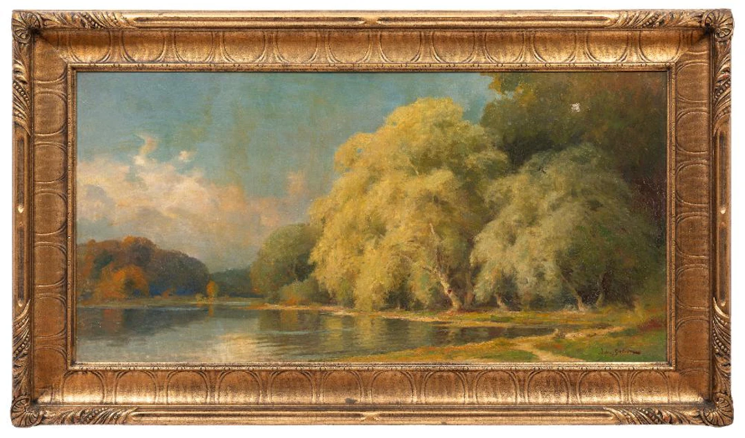American School, 20th c., River Landscape, oil on canvas