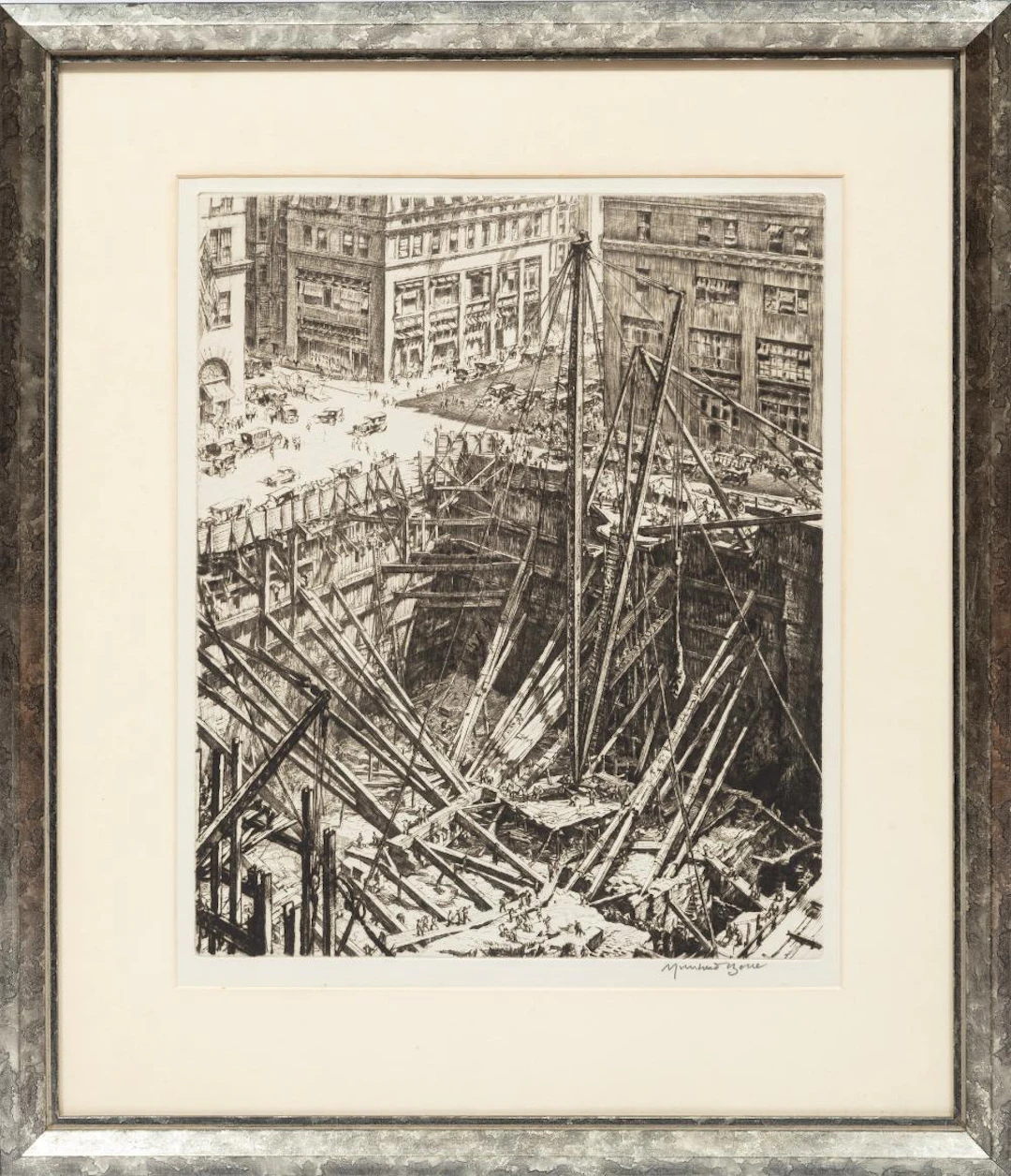 Muirhead Bone, Manhattan Excavation, c. 1928, drypoint etching