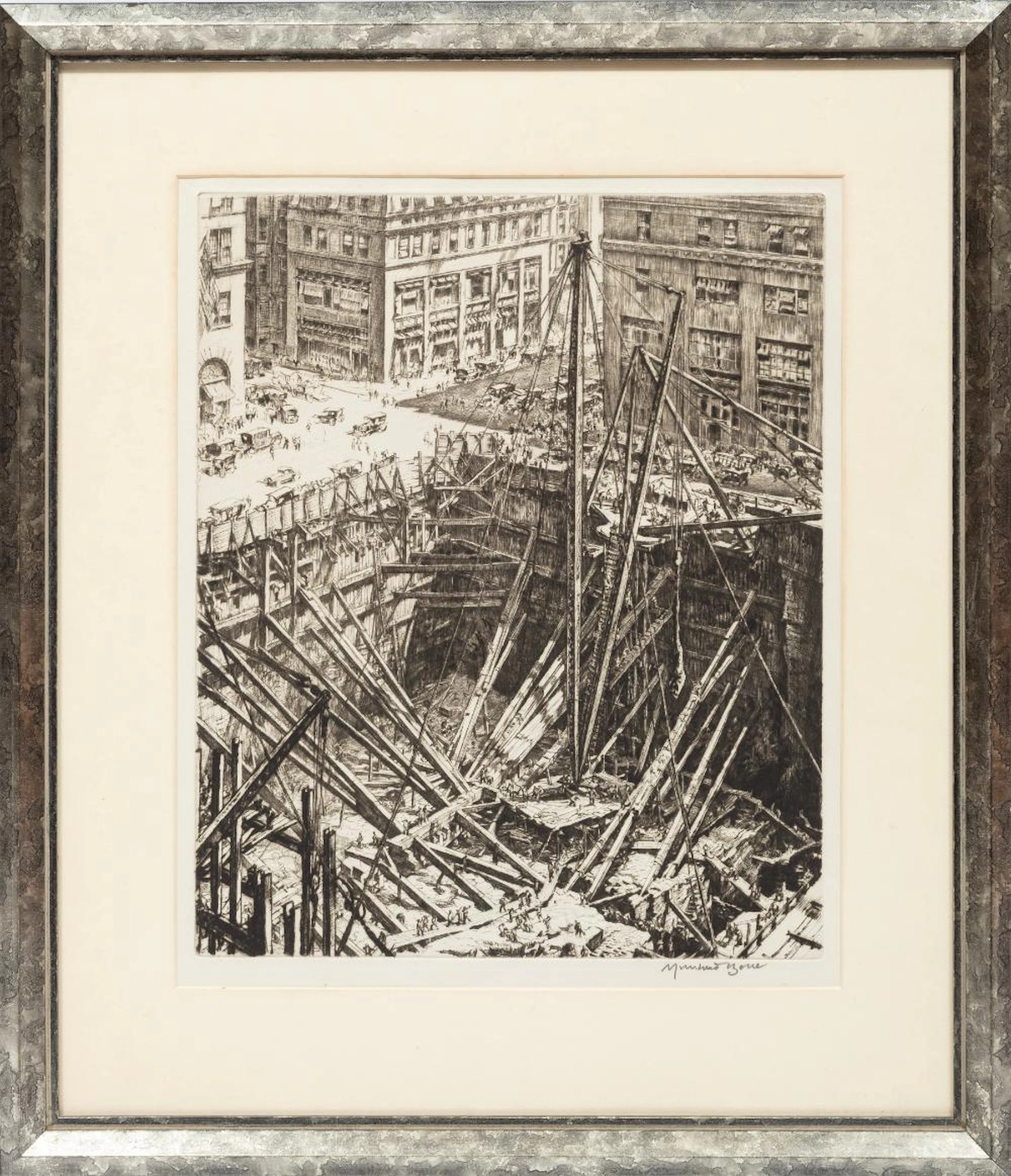 Muirhead Bone, Manhattan Excavation, c. 1928, drypoint etching