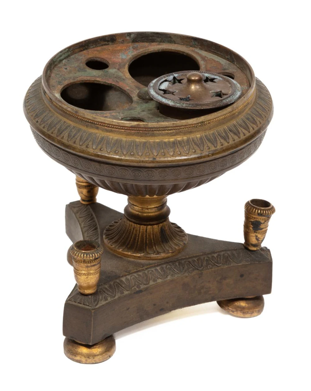 French Empire Gilt and Patinated Bronze Urn Form Ink Well
