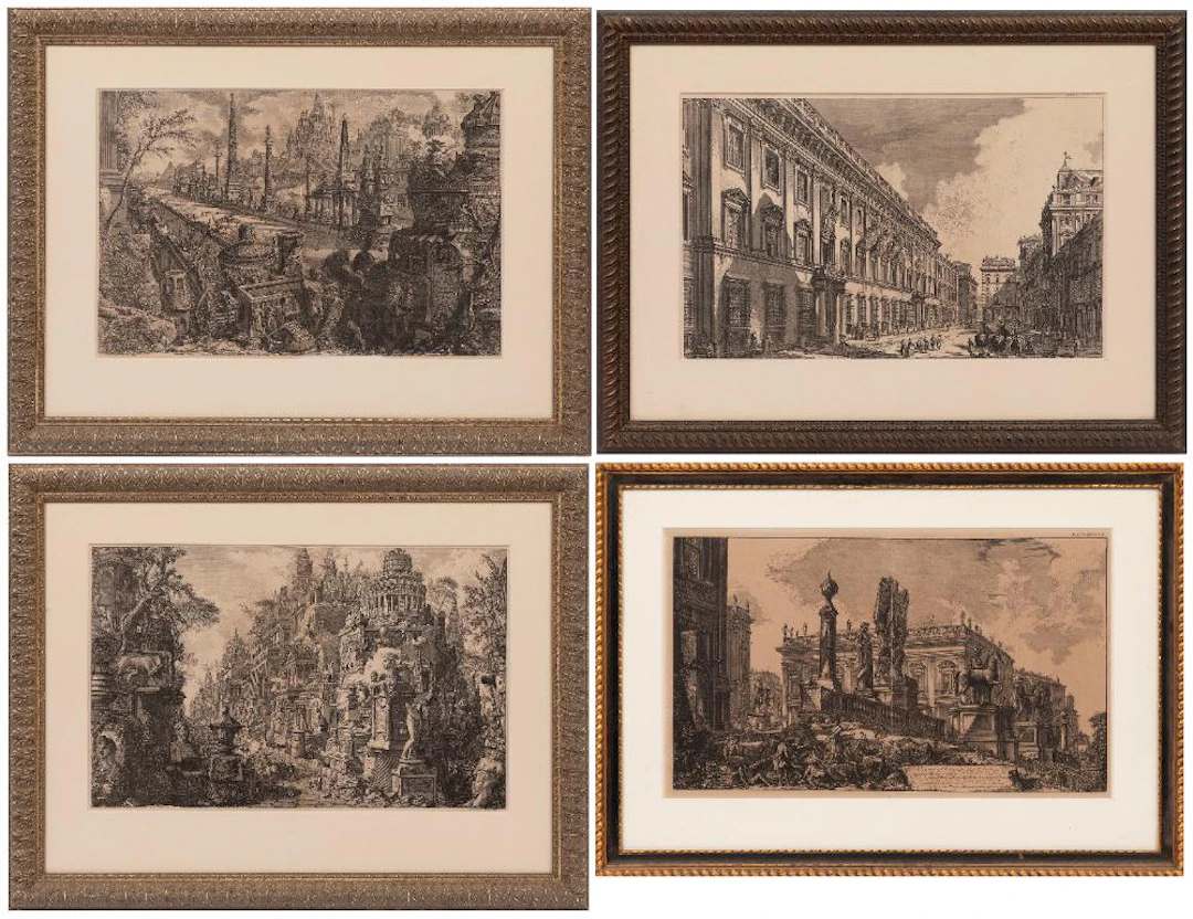 Group of Four After Giovanni Battista Piranesi Reproduction Prints on Paper