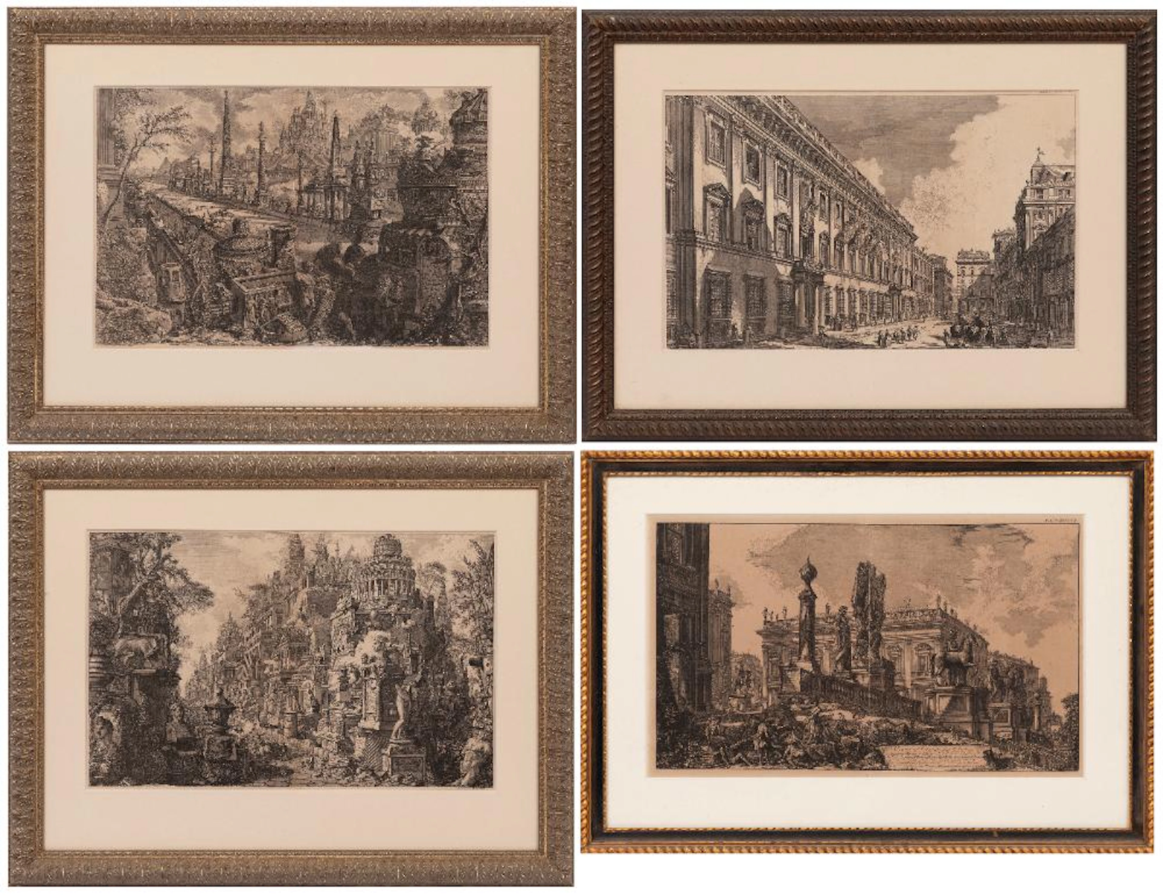 Group of Four After Giovanni Battista Piranesi Reproduction Prints on Paper