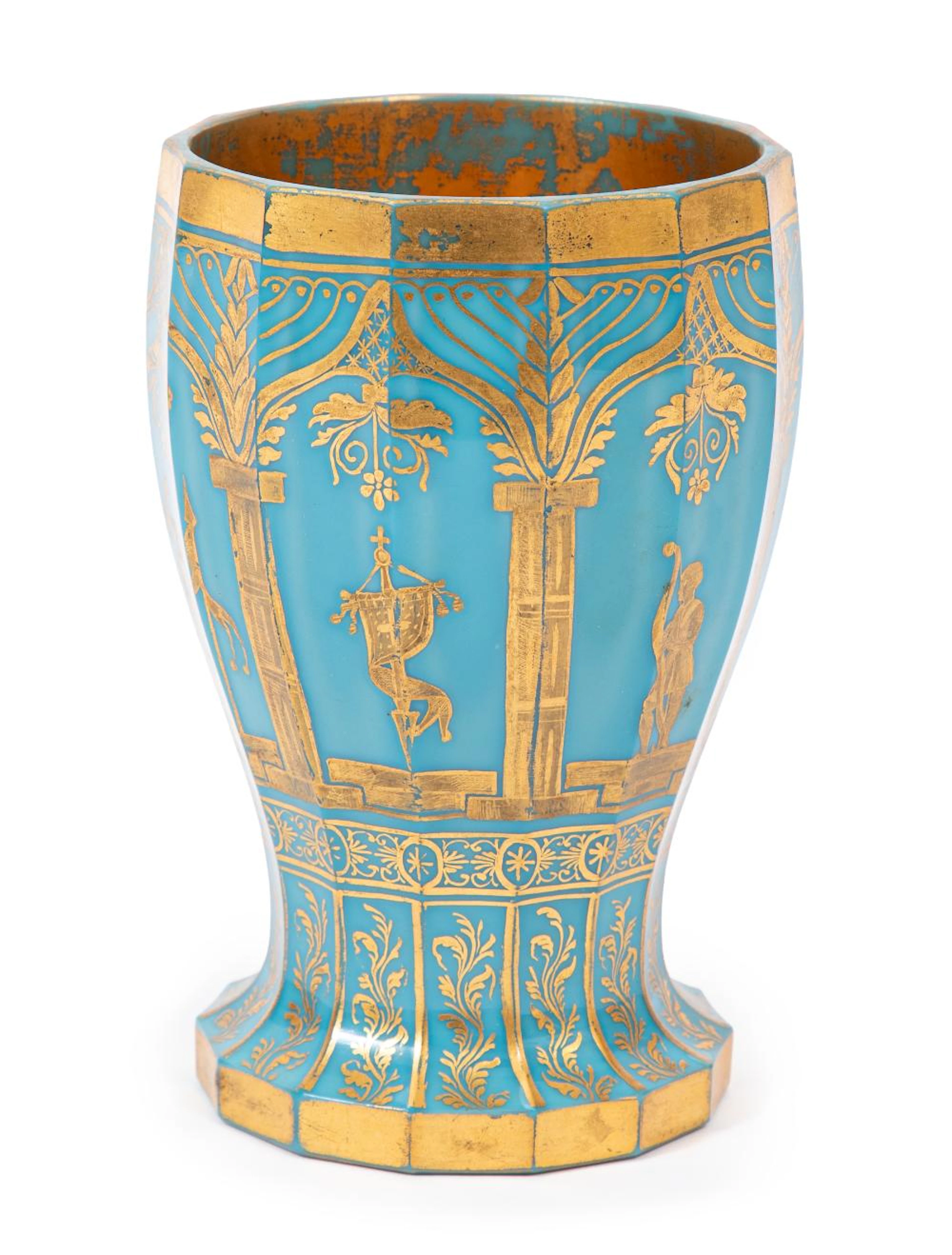 French Gilt-Decorated Robin’s Egg Blue Glass Vase