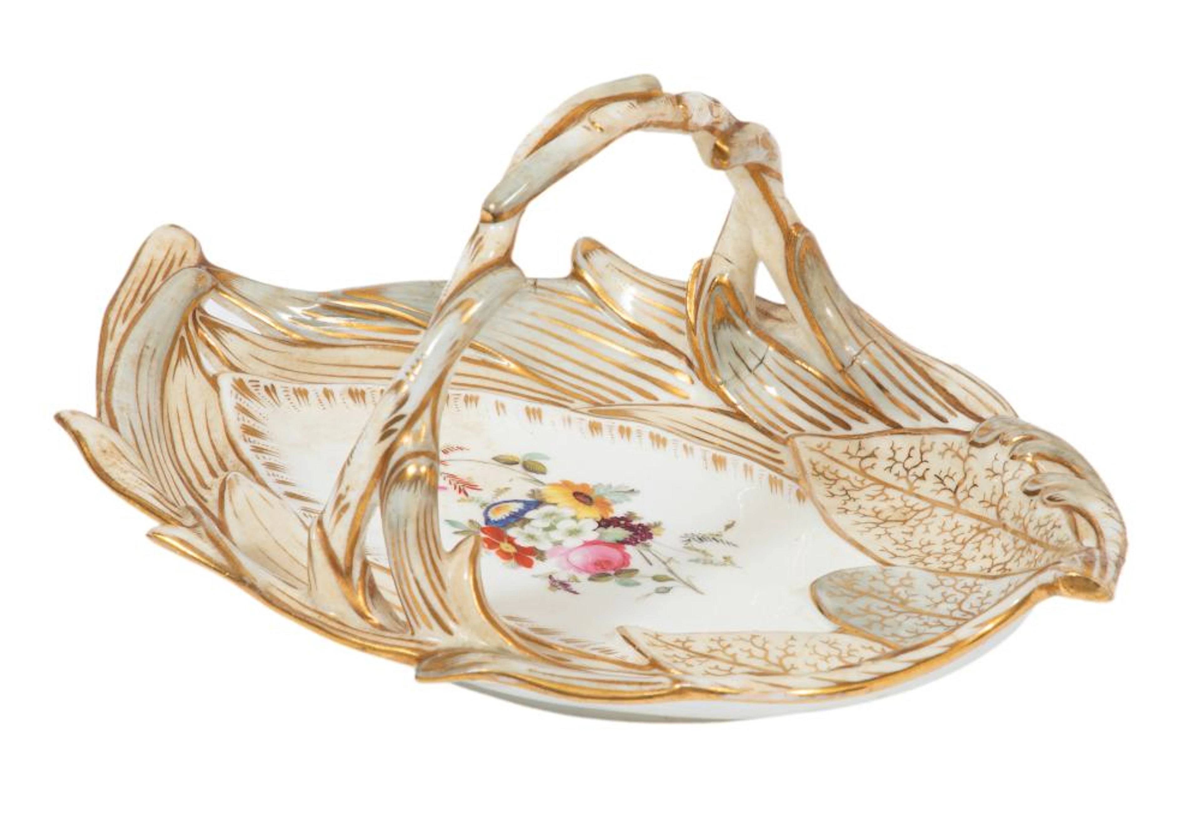 Vieux Paris Porcelain Polychrome and Gilt Decorated Basket