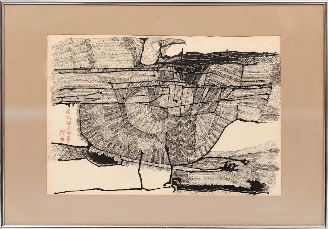 Paul Arthur Dufour, Untitled: Avian Composition, mixed media on paper