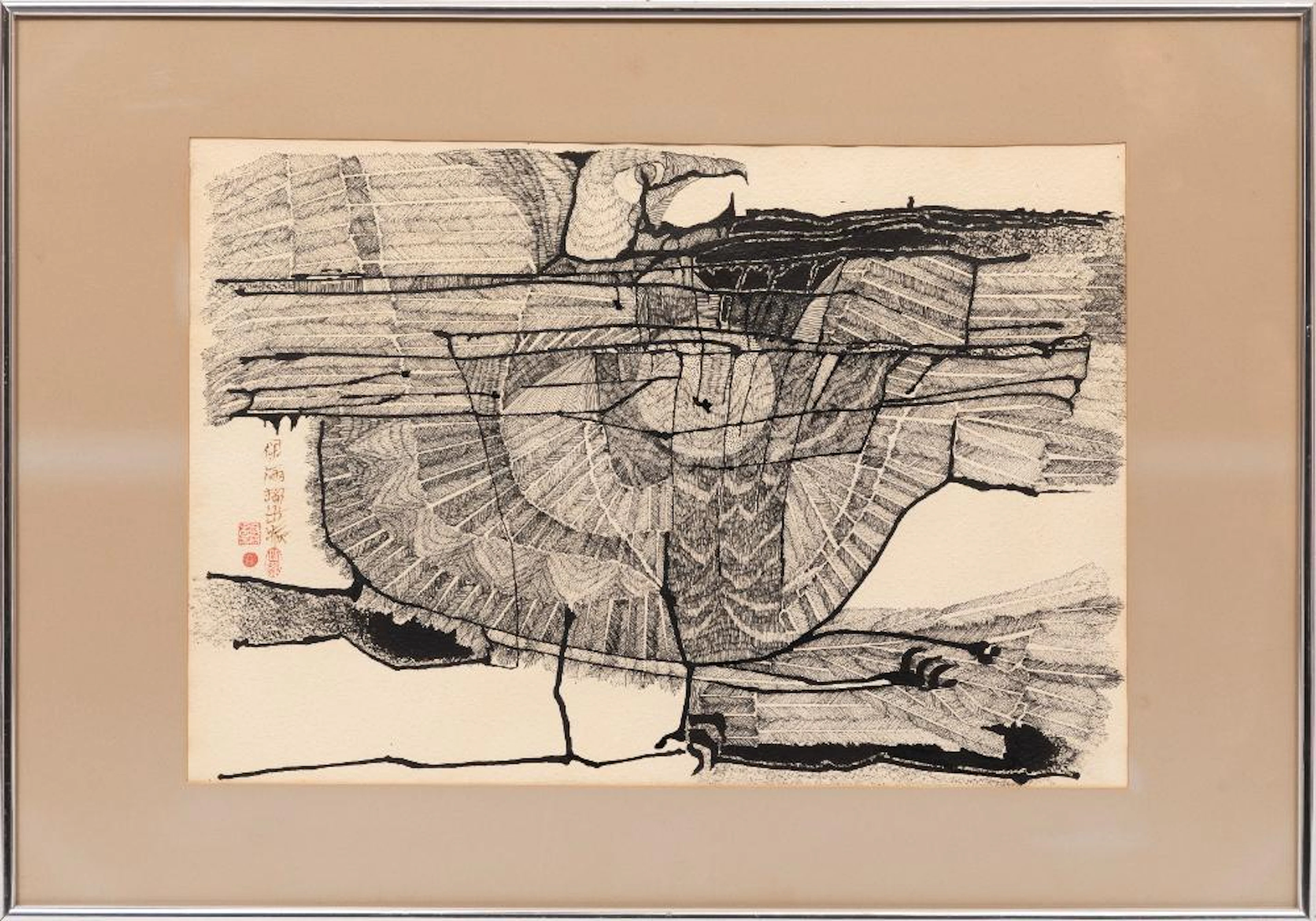 Paul Arthur Dufour, Untitled: Avian Composition, mixed media on paper